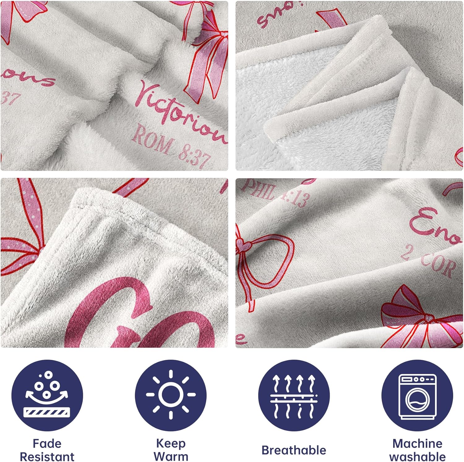 Christian Gifts for Women, Christian Bow Blanket, Baptism Gifts for Girls, Religious Inspirational Spiritual Gift on Valentines Day Birthday, God Says I Am Bible Verse Throw Blankets 50"x60" - Image 6