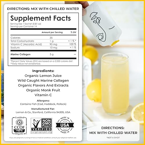 Miniatura 2 de LEMON & CO. Kit de iniciación de 8 semanas, elixir de colágeno líquido para mujeres y hombres + botella aislada de acero inoxidable, 0.18 onzas de