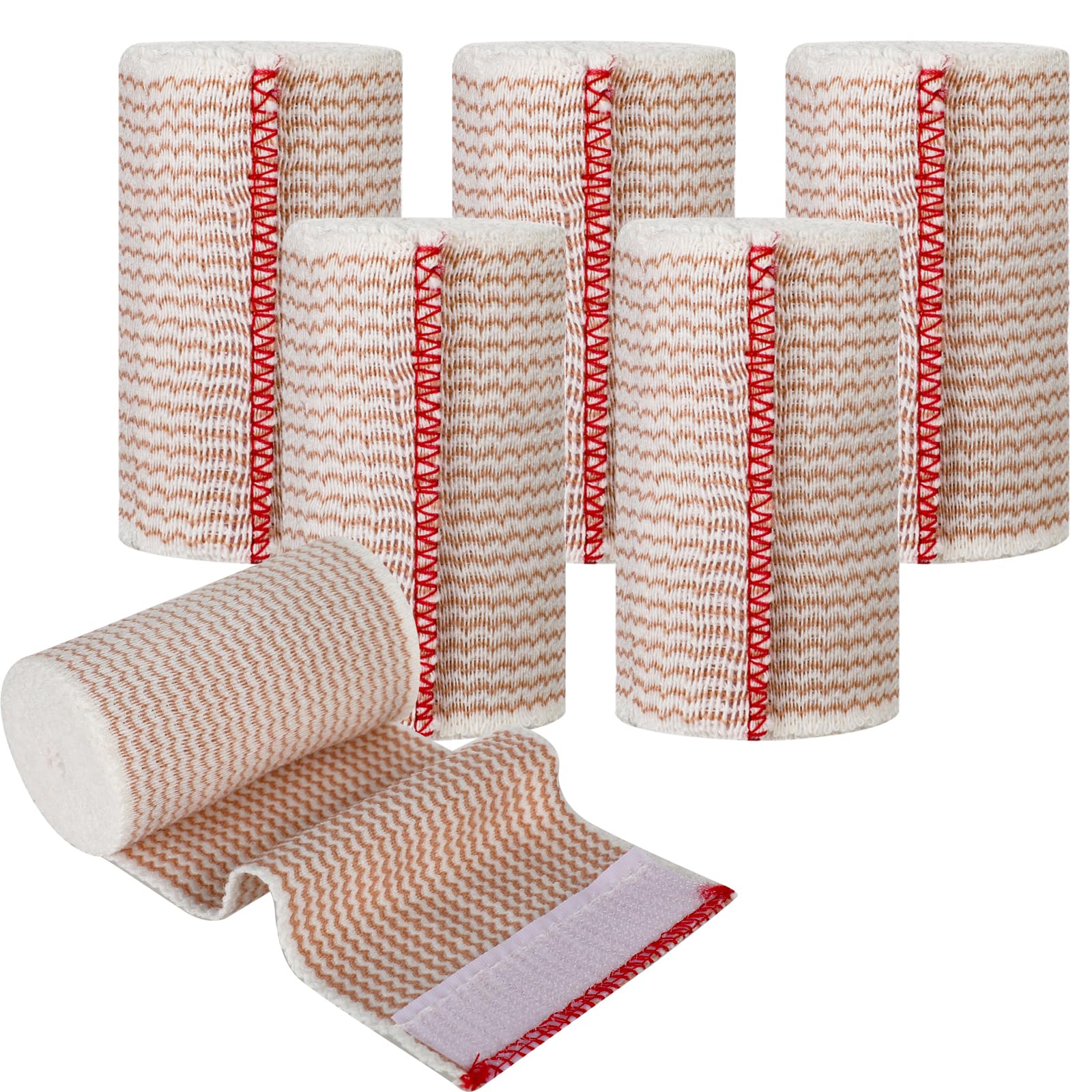 6 Pack 3 Inch Elastic Bandage Wrap with Self-Closure Compression Wrap Bandages for Arms and Elbows, Red Trim