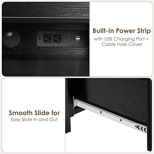Miniatura 7 de TTVIEW Escritorio para computadora con cajones de almacenamiento y puerto de carga USB, escritorio ejecutivo de oficina en casa con estante y cajón