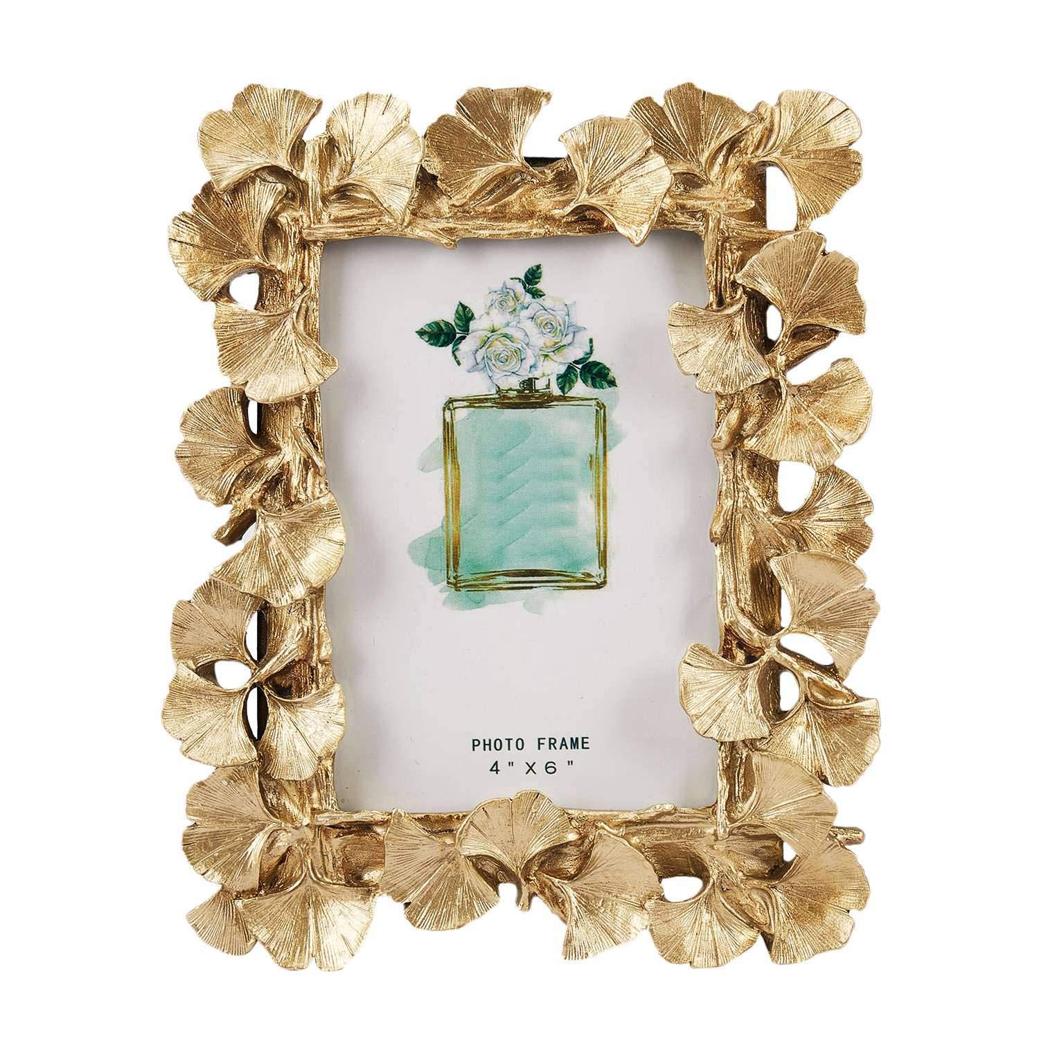 qimoi Resin Retro Frame Golden Ginkgo Leaf Photo Frame Home Decorations
