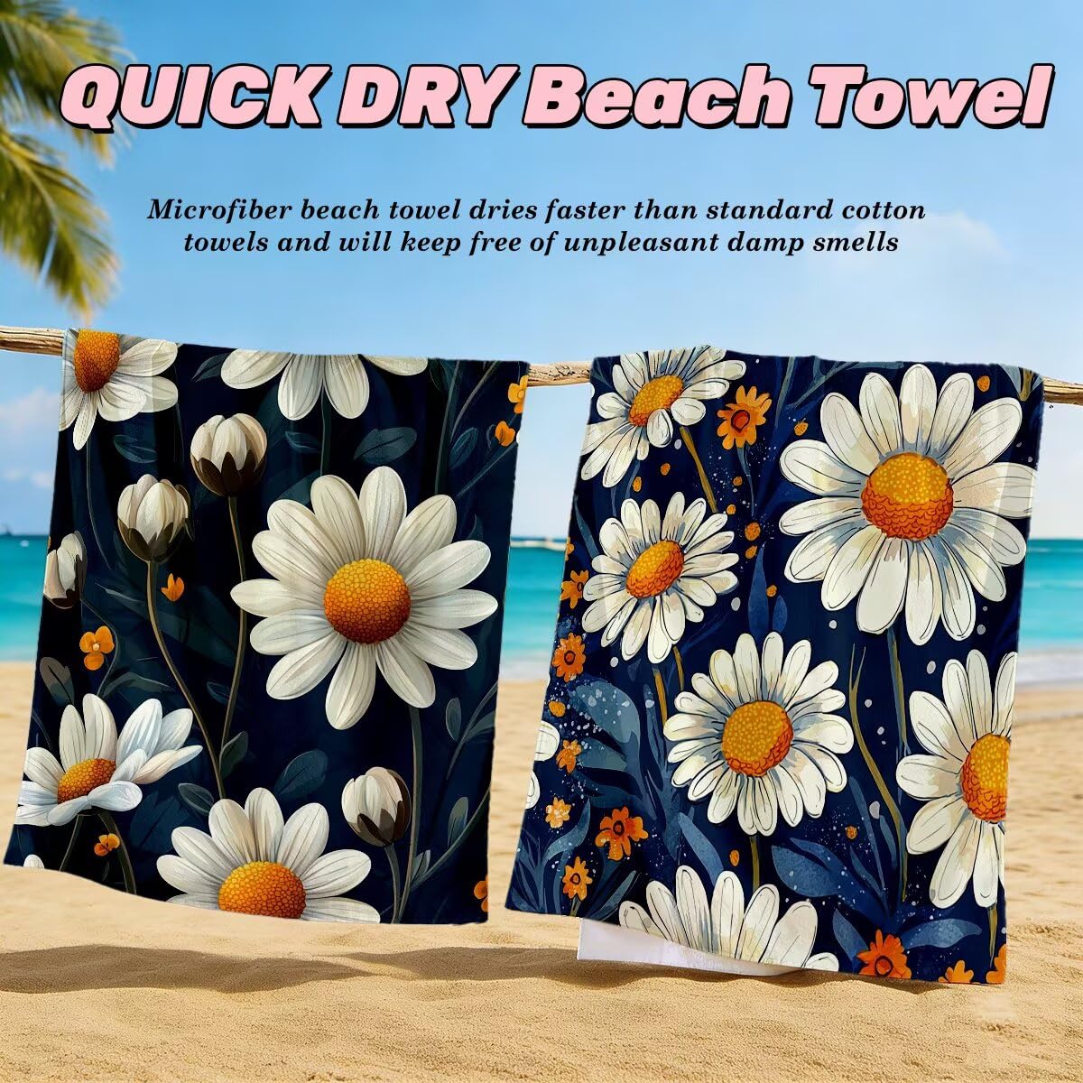 Serviette de Plage Microfibre, Lot de 2 Serviette de Bain Grande Taille 90x180 cm, Séchage Rapide Drap de Bain Fleur, Anti Sable Serviettes de Plage, Serviettes Microfibre Sport pour Travel -4030