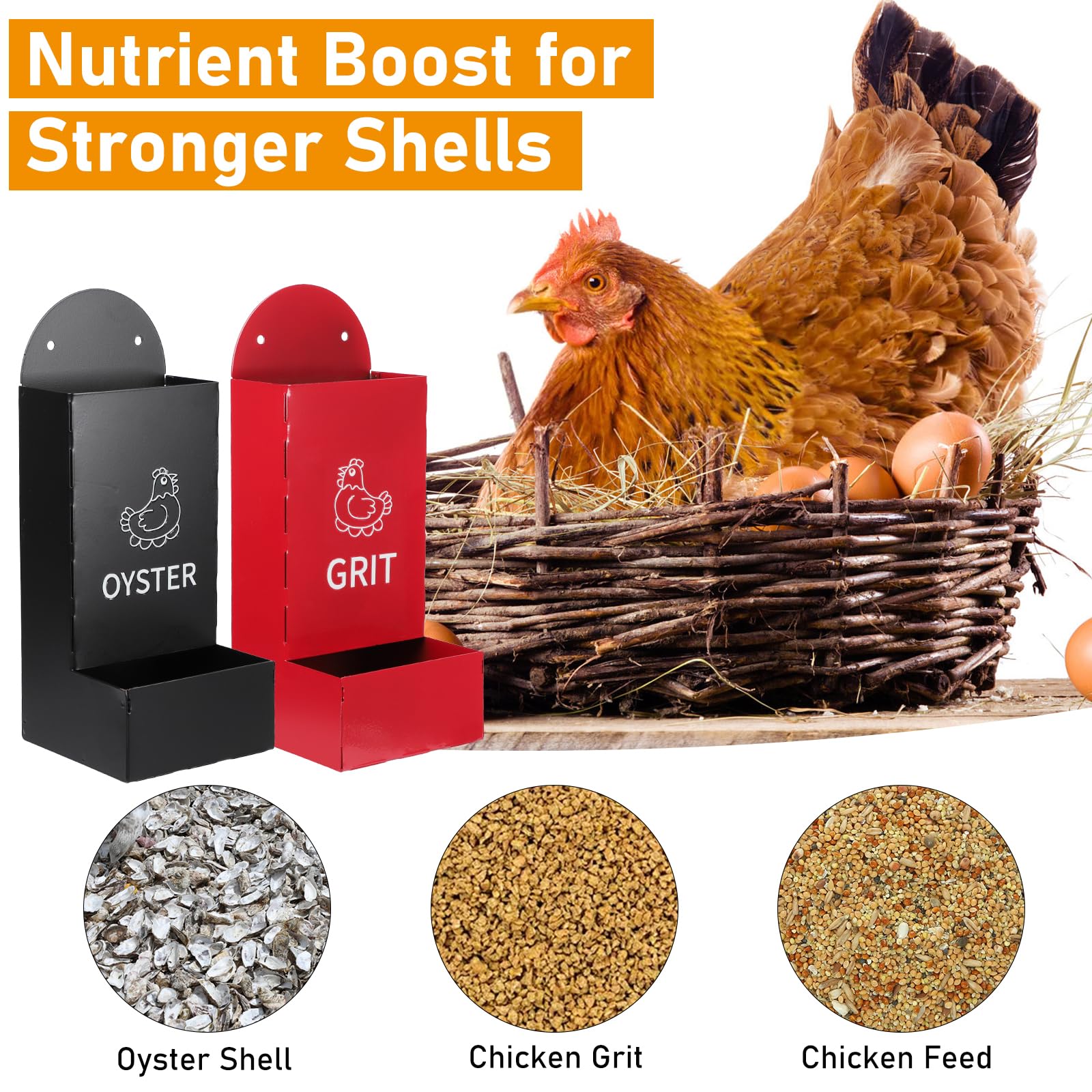 BigKing Trogolo – 2 dispensadores de grava para aves de corral, rojo + negro, 1,3 l/unidades, de metal, alimentador automático para gallinas, comedero para interiores y exteriores