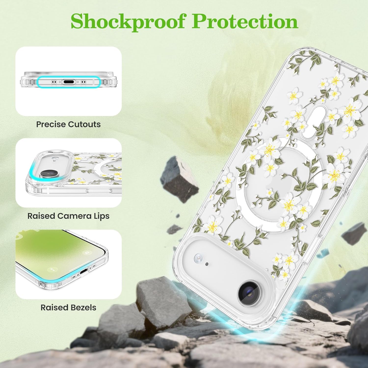 ZTOFERA for iPhone Air Magnetic Case Compatible with Magsafe,Aesthetic Floral Pattern Design Cute for Girl Women,Anti-Drop Protective Hard Phone Cover for iPhone Air-Big White Flower - Image 4