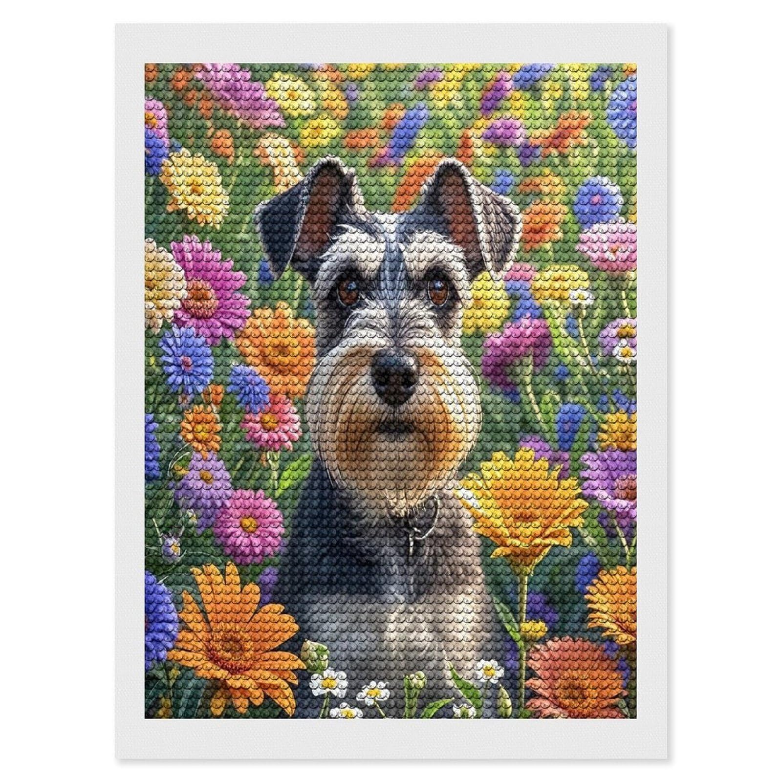 FekiLoot Schnauzer Diamond Painting Kits for Adults Full Round Drill Diamond Art Kits for Beginners 5D DIY Diamond Dots Paintings Diamonds Pictures Gem Art Home Wall Decor 12"x16"