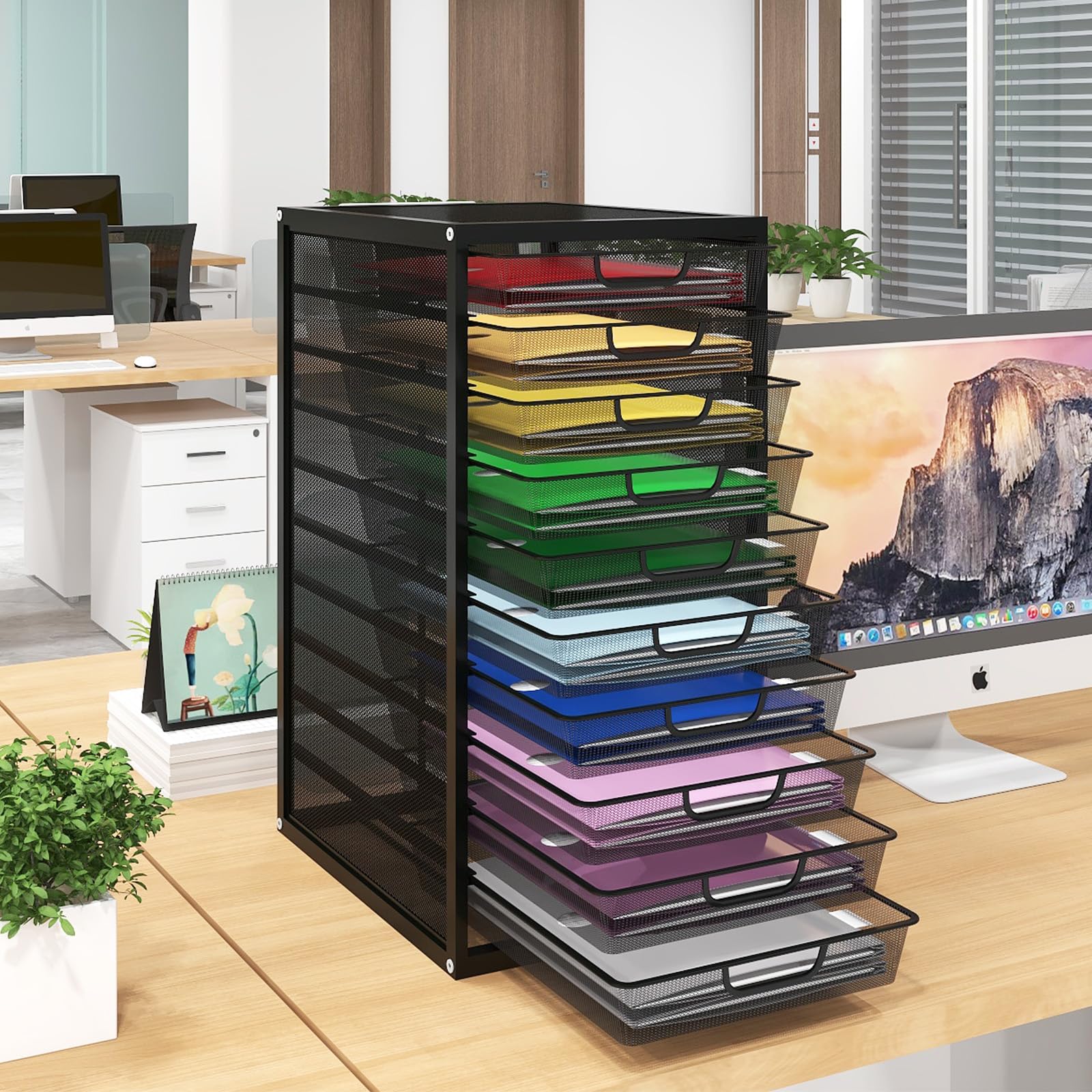 PUNCIA Cajonera con 10 Cajones Organizador Bandeja Oficina de Documentos A4 | Archivador Metálico de Papel Clasificador para Escritorio Almacenamiento Metal Caja de Almacenamiento Material de Oficina