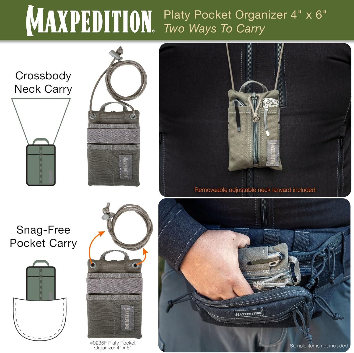 MAXPEDITION Platy Pocket Organizer, Durable EDC Tool Pouch for Men, Neck Wallet with Paracord Lanyard, Holds Flashlight, Multitool, Pen, Notebook - Image 5