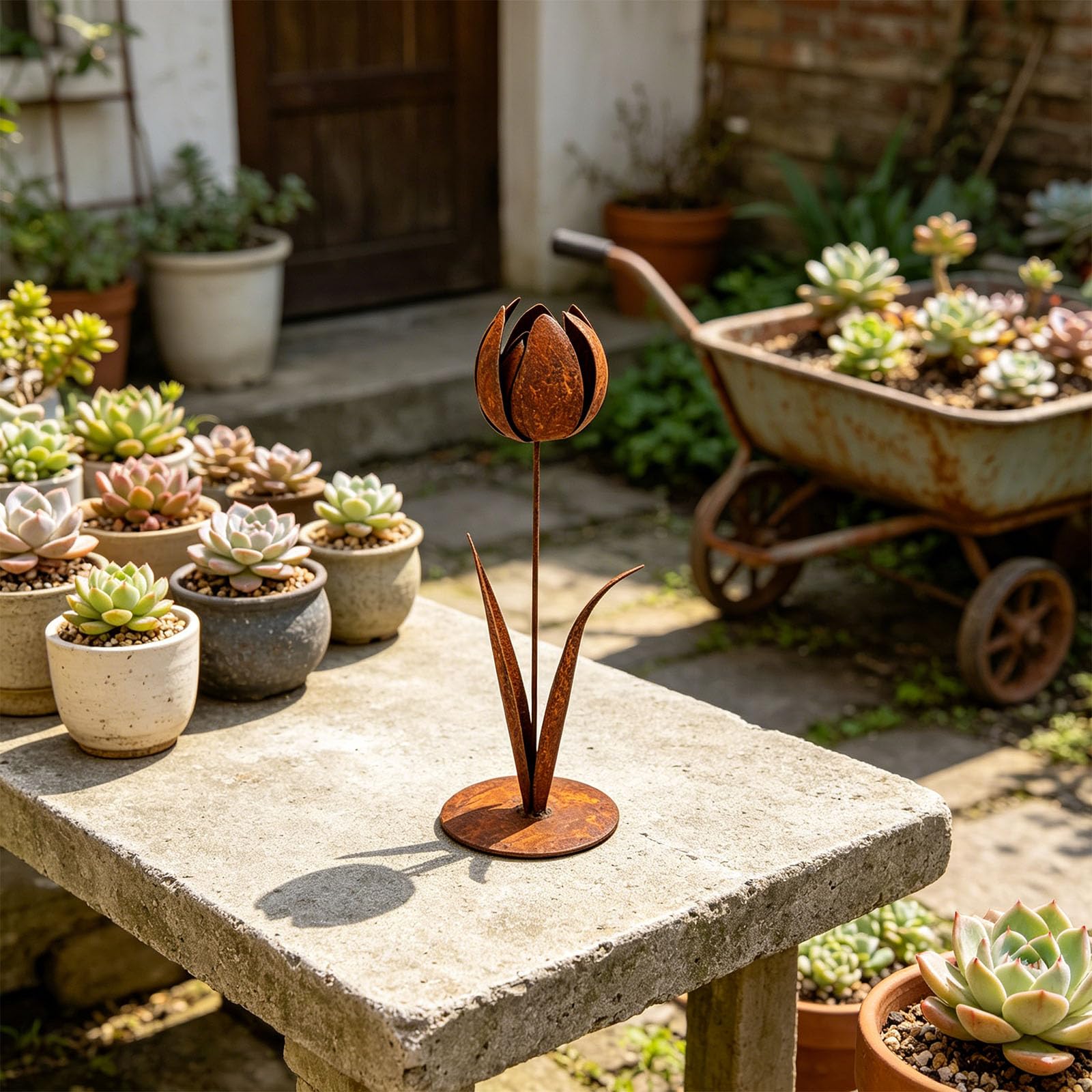 PANGBOER Retros Styles - Tulipanes de metal oxidado para patio, resistente a la intemperie, estaca decorativa a prueba de óxido, escultura de hierro