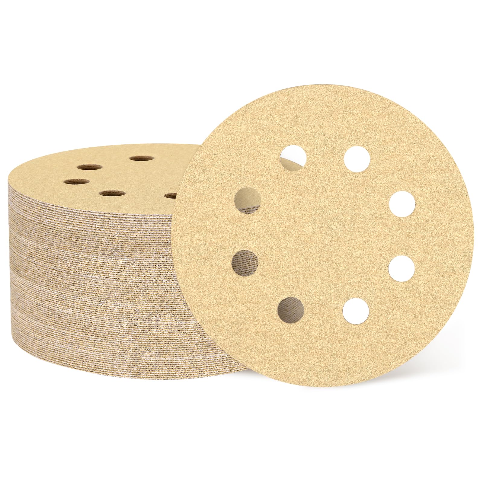 QUARKZMAN 200 Pcs 125mm 5 Pouce Disques de Ponçage 8 Trous 180 Grain Or