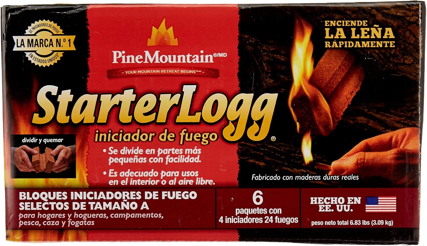 Pine Mountain StarterLogg Select-A-Size Blocks, 24 Starts Firestarter Log for Campfire, Fireplace, Wood Stove, Fire Pit, Indoor & Outdoor Use, Red : Sports & Outdoors