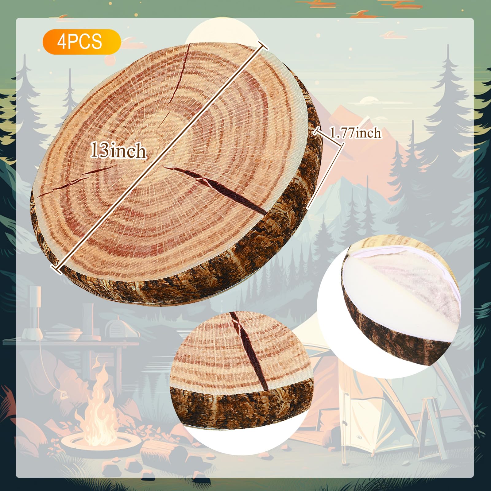 Kigley 27 Pcs Pretend Camping Play Set Includes Kid Teepee Beige Indoor Play Tent Felt Campfire Toys Wooden Print Throw Pillow Floor Cushion Fluffy Carpets for Boy Girl Adult Dramatic Play Decoration - Image 2