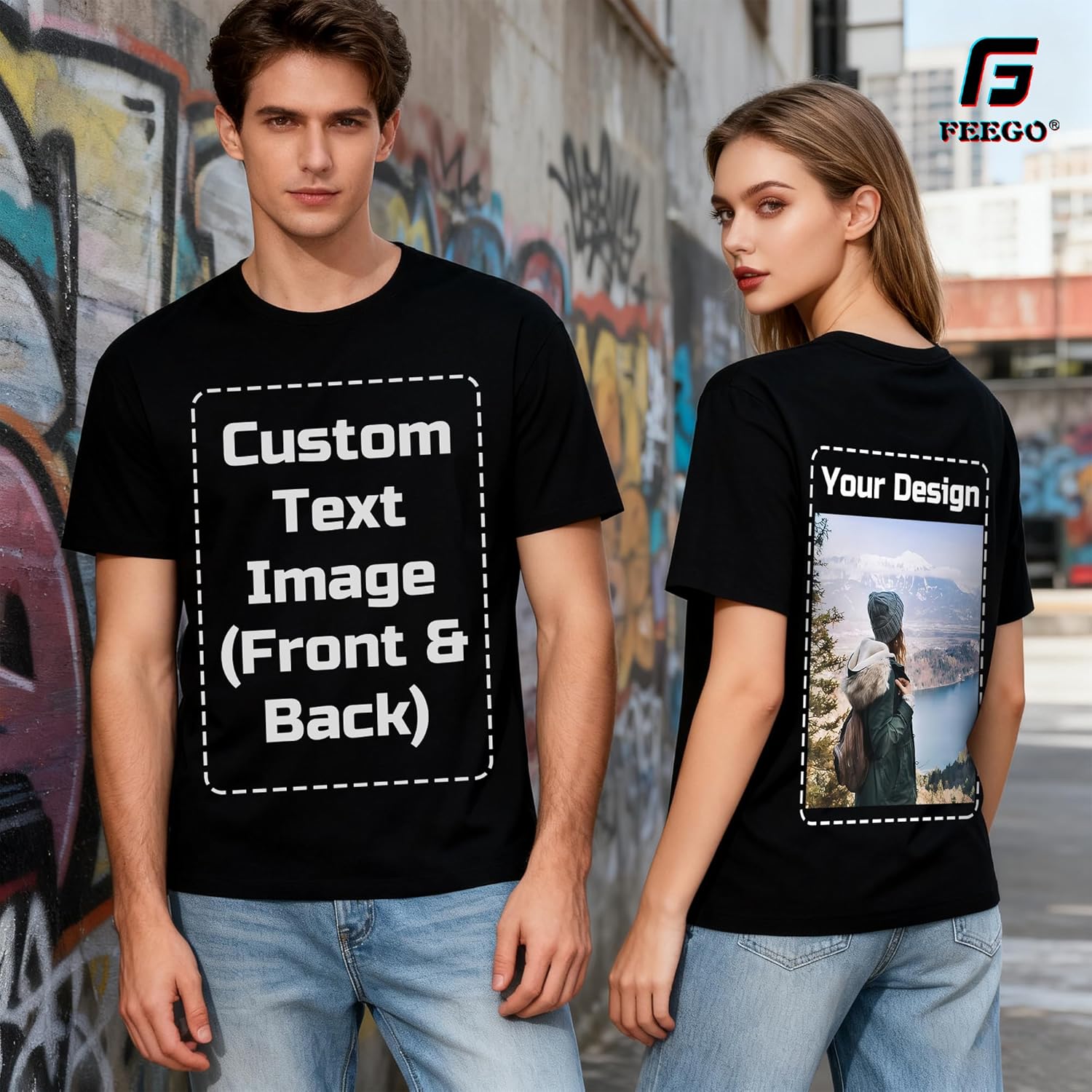 FEEGO Custom T Shirts Add Your Text Customized Tee Shirts for Men & Women Create Your own Shirt Cotton Personlized Tshirt - Image 2