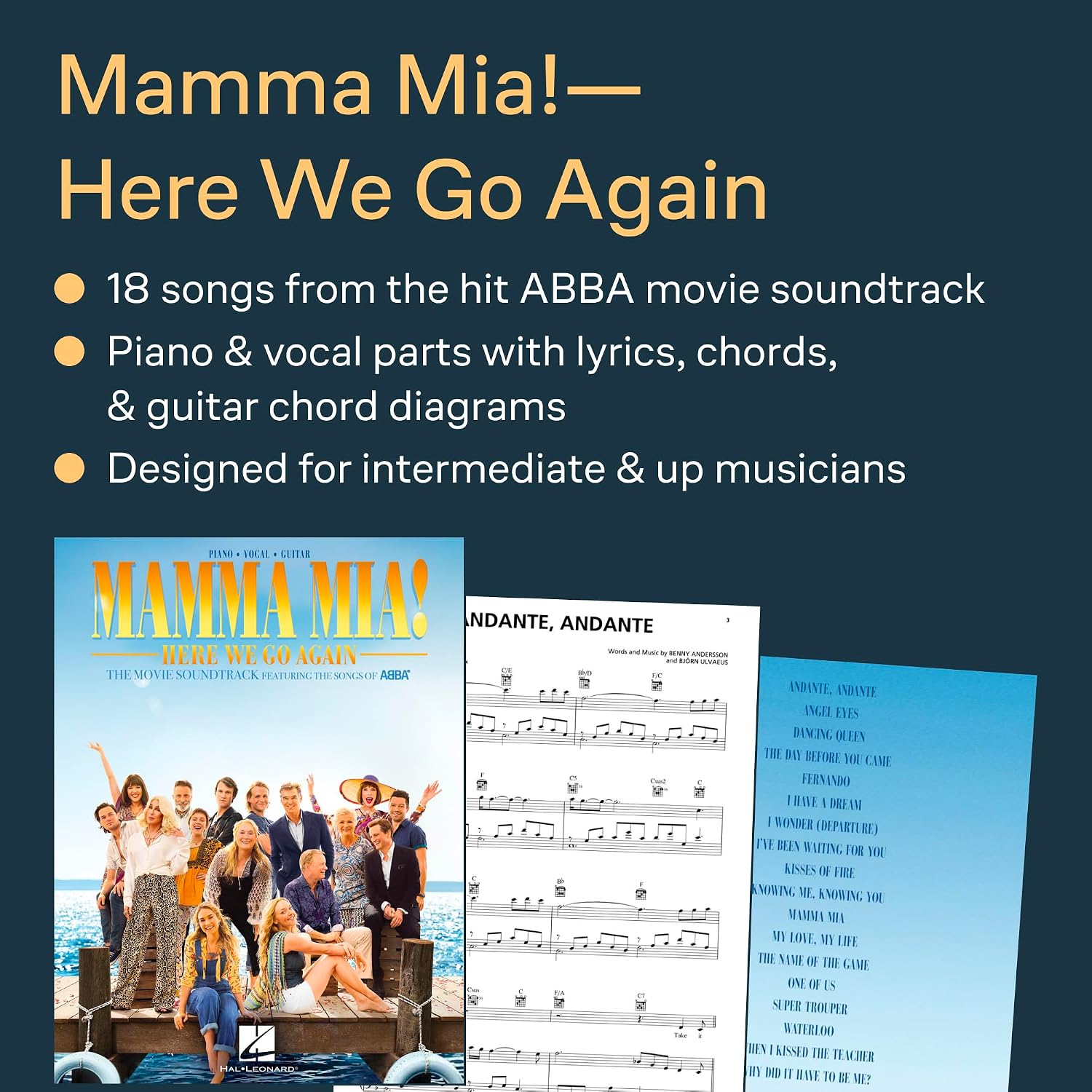 ABBA Mamma Mia! Here We Go Again | Piano Vocal Guitar Songbook | Official Sheet Music from the Movie Soundtrack | Pop Music Book for Piano Voice and Guitar Players | Movie Song Collection