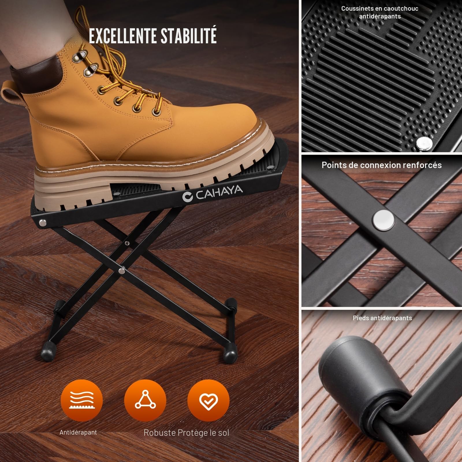 CAHAYA Repose-pieds pour guitare réglable sur 6 niveaux : repose-pieds de guitare avec base en caoutchouc antidérapant - Repose-pieds portable et pliable pour guitariste - Charge maximale 70 kg,