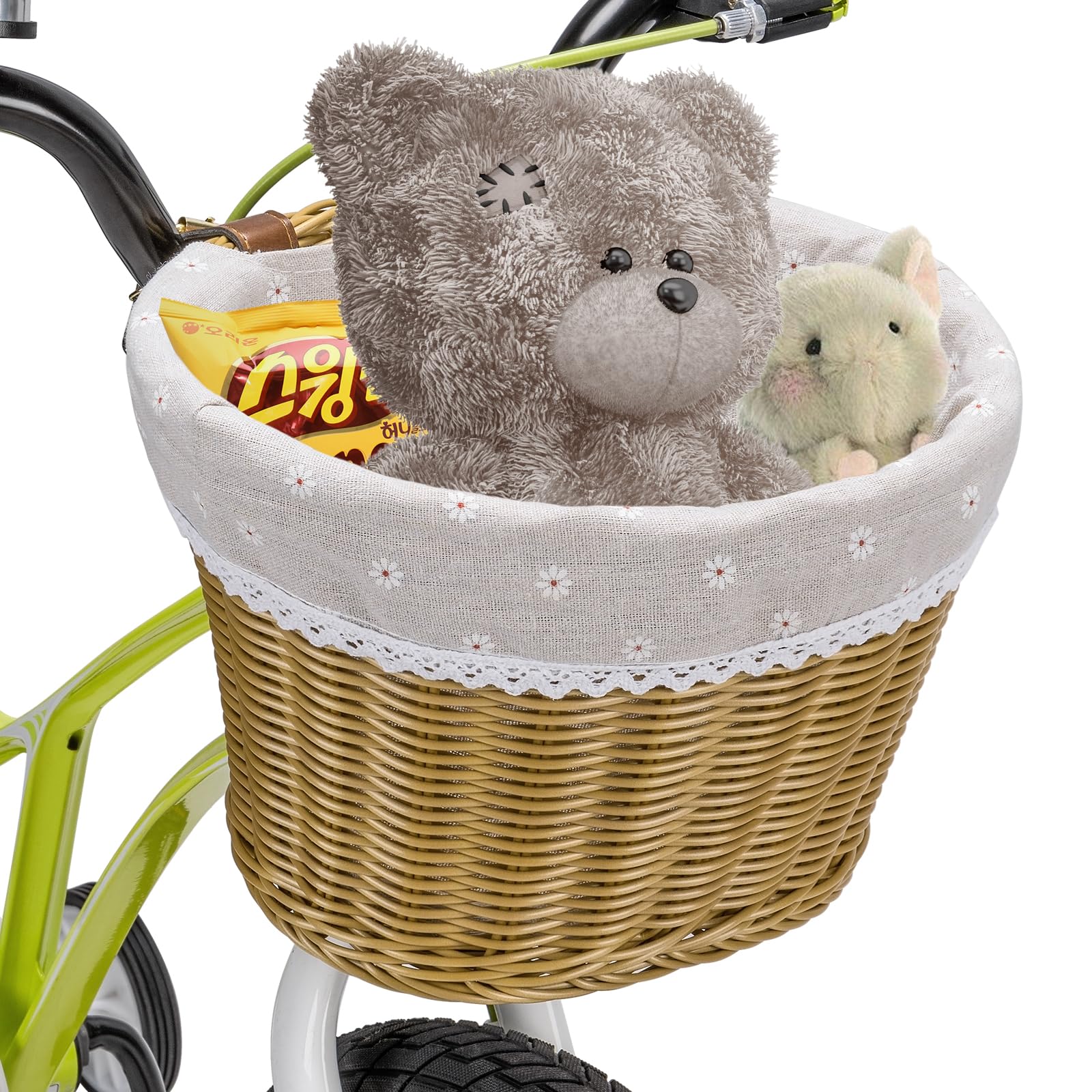 CXWXC Panier de vélo – Panier avant de vélo pour filles et femmes – Paniers de vélo en osier tissé à la main avec doublure amovible, sangles réglables en polyuréthane