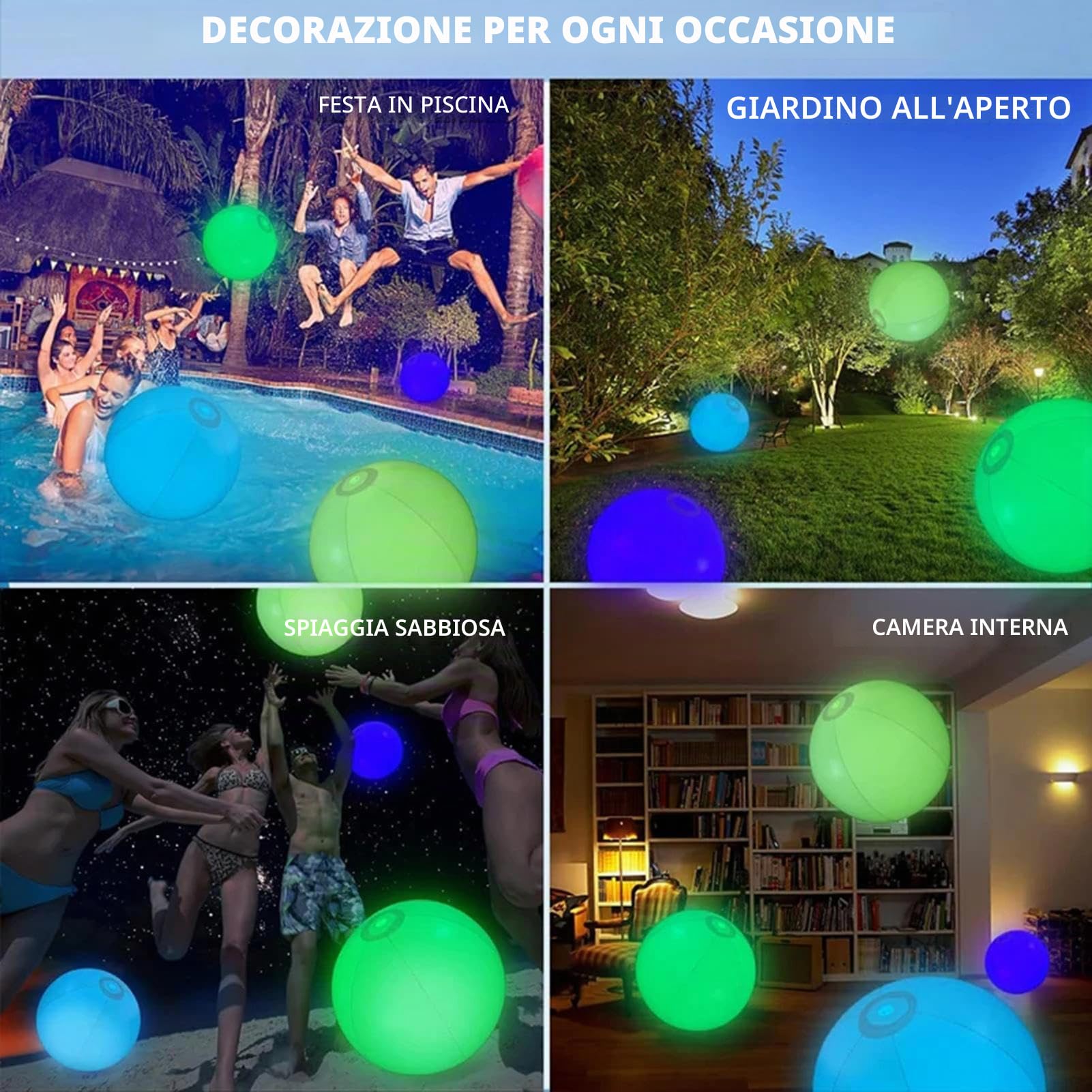 Palloni da spiaggia LED gonfiabili | 4 pz Pallone da spiaggia illuminato | Giocattolo con palline luminose piscina a 16 colori | 4 modalità luce regolabili Giocattoli spiaggia per beachball