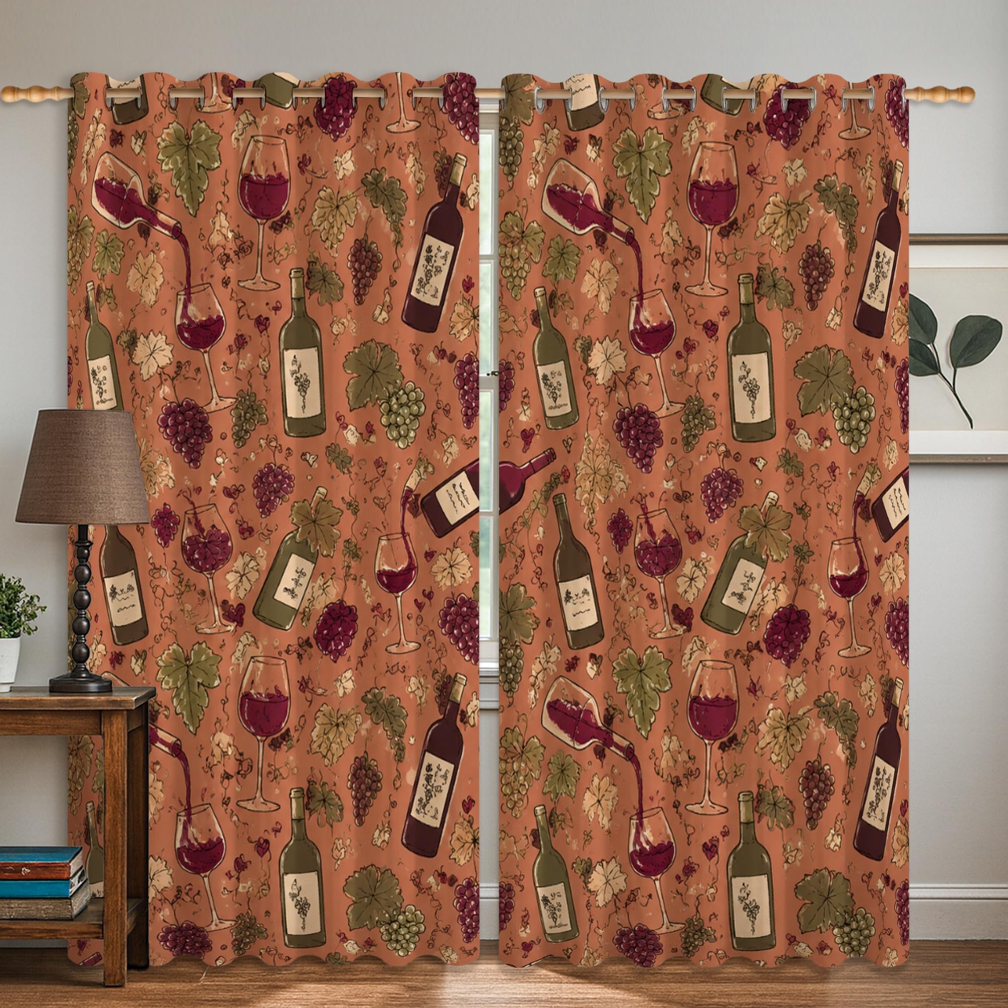 Rideaux occultants vintage en tissu lourd terre cuite d'automne à œillets