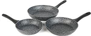 Salter BW06235S Megastone Frying Pan Set – 3 Piece, 20/24/28cm, 10 x Tougher Non-Stick, Aluminium Cookware Set, Induction Pans, Dishwasher &amp; Metal Utensil Safe, Stay Cool Handles, Egg/Pancake Pans