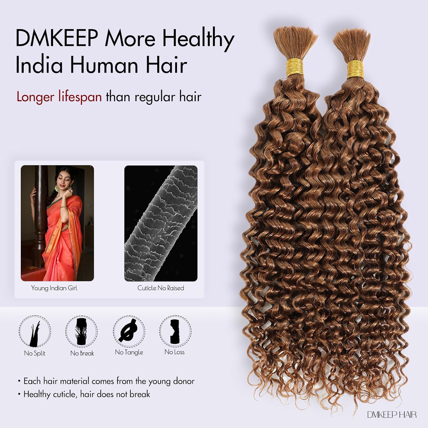 DMKEEP Water Wave Brown Bulk Human Hair for Braiding No Weft 100% Human Braiding Hair Professionally Salon Dyeing for Eye-Catching 30# 18 Inch