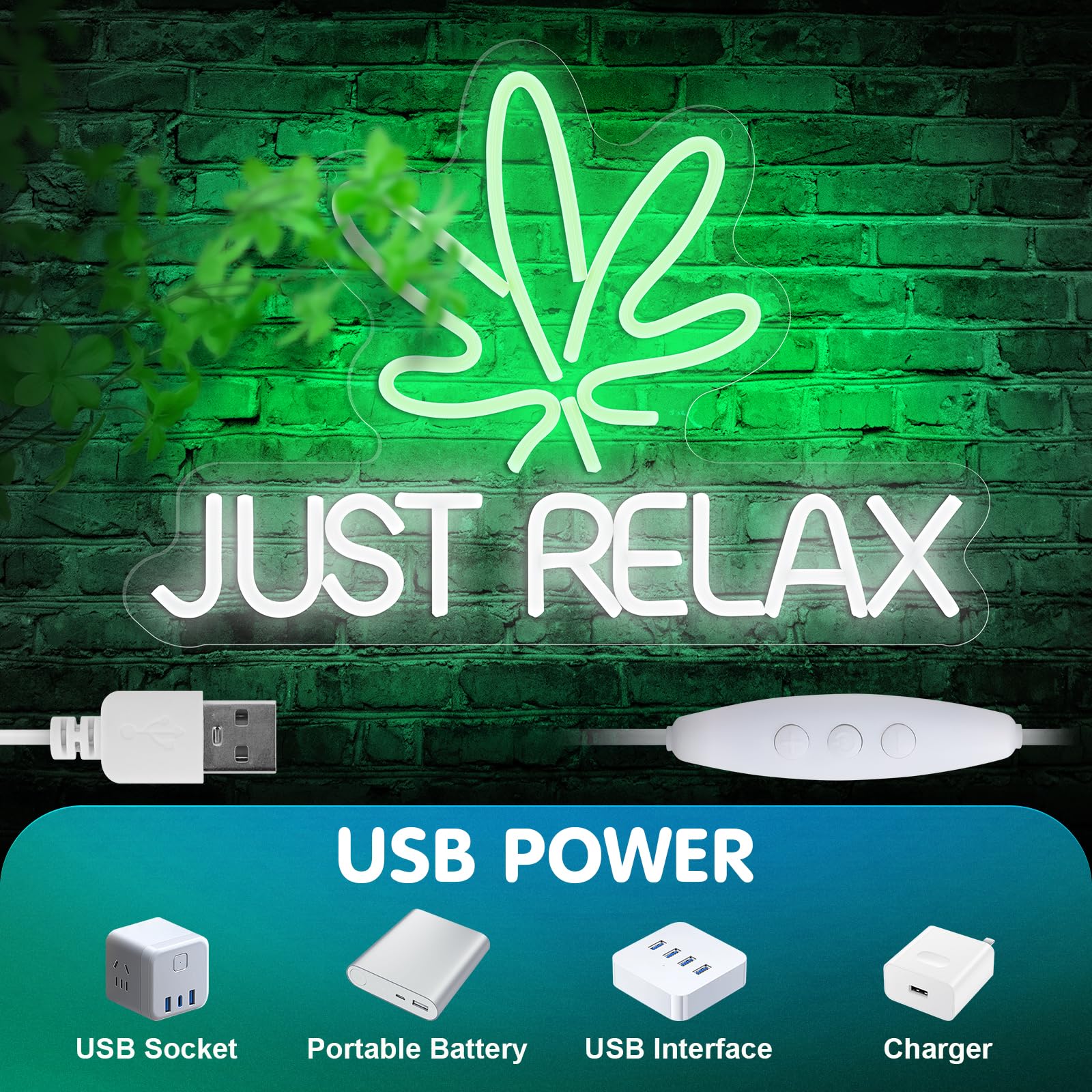 Neon Signs Just Relax LED Neon Lights Signs for Wall Decor, Business Sign, Man Cave, Pub,Bedroom, Party,USB Powered with Dimmable Switch, 17 * 11.8 Inch