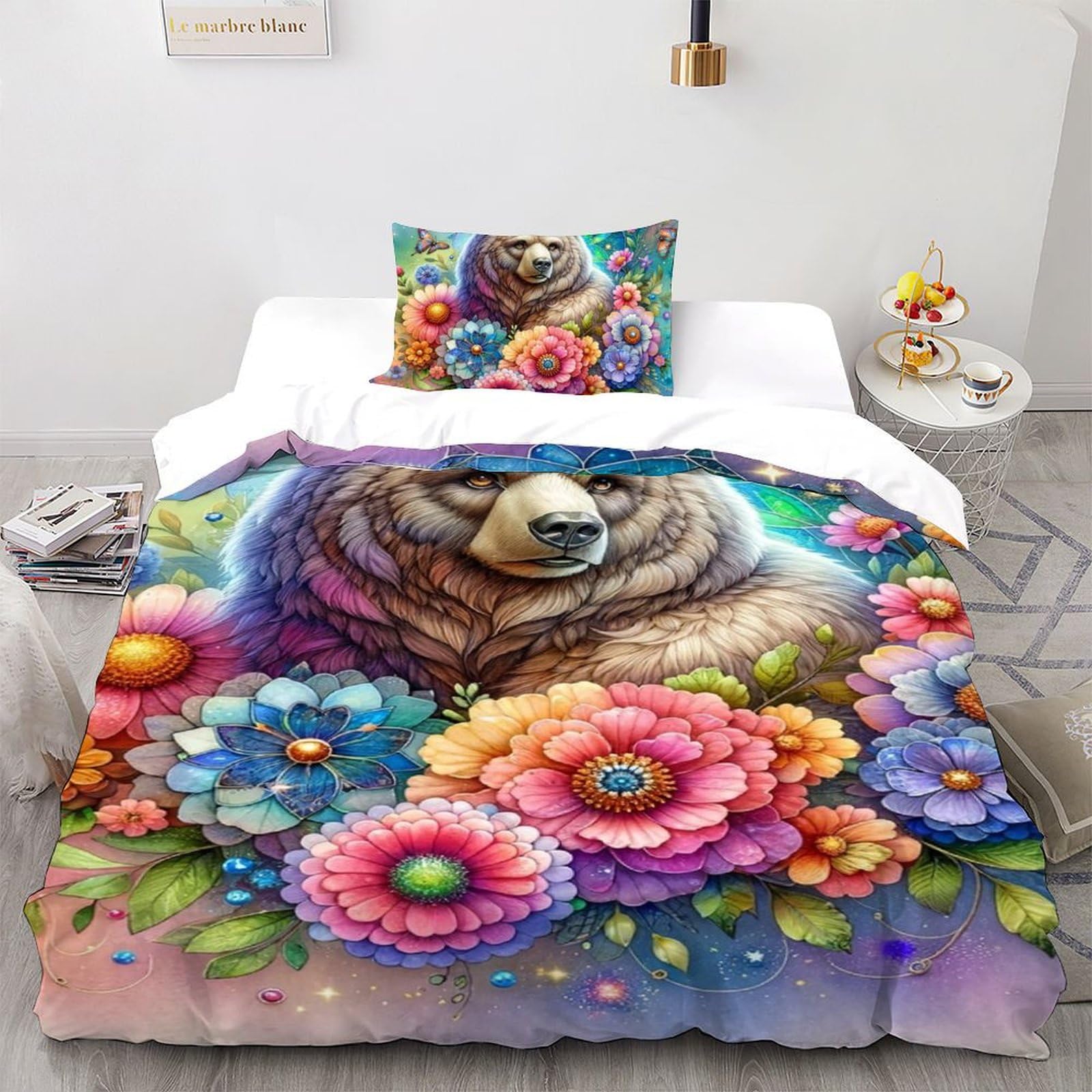 Parure de lit adulte enfant microfile housse de couette faune et flore avec taie d'oreiller
