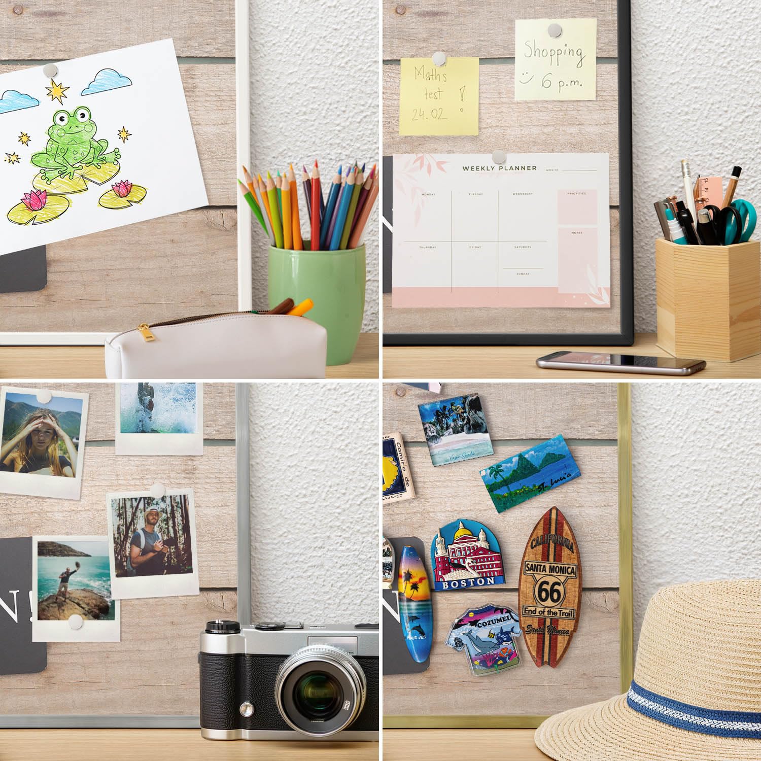 Organizador de Pared 100x70 cm | con Marco Dorado | Motivación Cada Día | Montaje Fácil | Metálico | Pizarra Magnética | Para Reuniones, Gestión de Proyectos, Brainstorming y Mementos