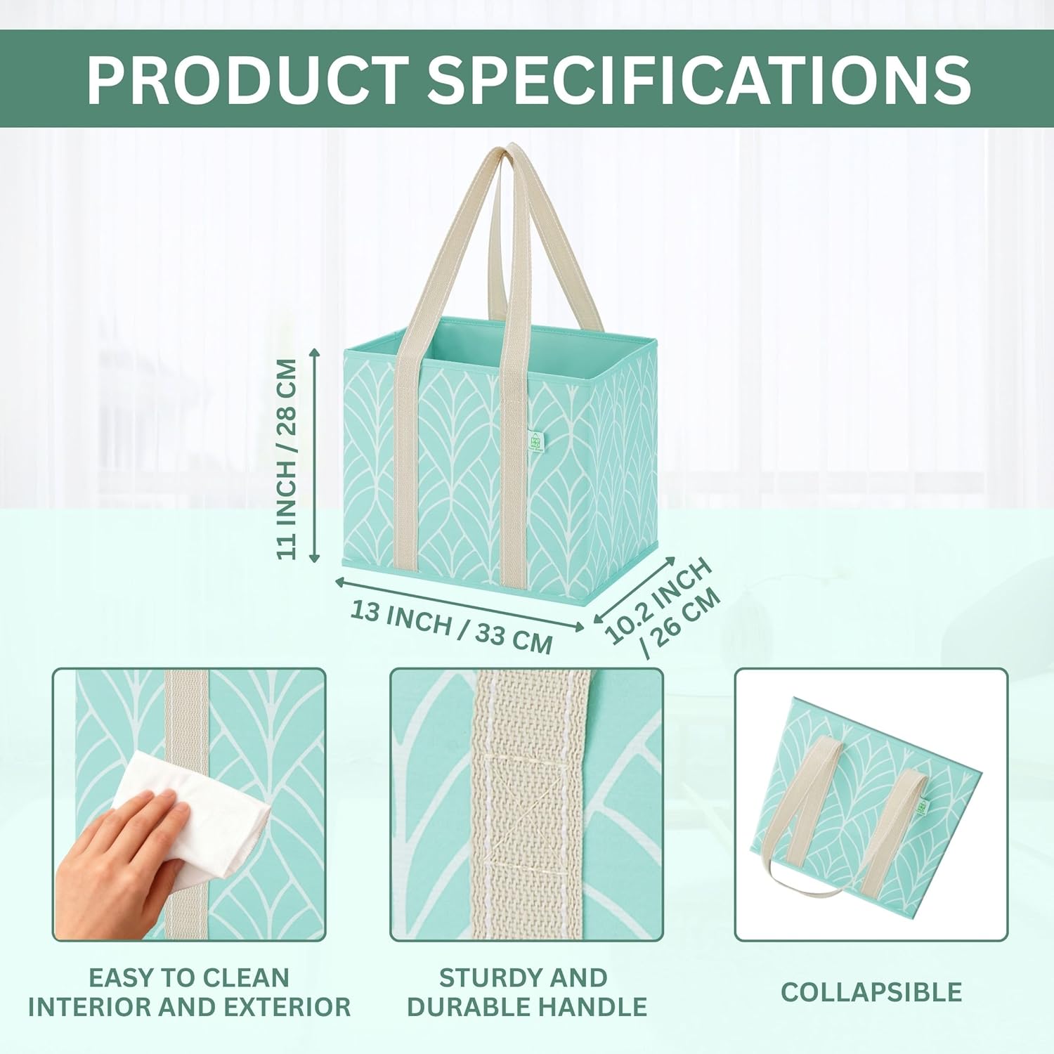 VENO 3 Pack Reusable Grocery Bags, Shopping Bags for Groceries, Tote with Handles and Hard Bottom, Foldable Shopping Cart Organizer, Water Resistant, Heavy-Duty (Evergreen, 6 Gallon) - Image 2