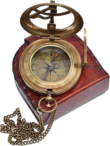 Miniatura 3 de Regalos para hijo mamá y papá, con brújula a mi hijo viene con estuche de cuero de grano de latón náutico – Brújula de reloj de sol personalizado