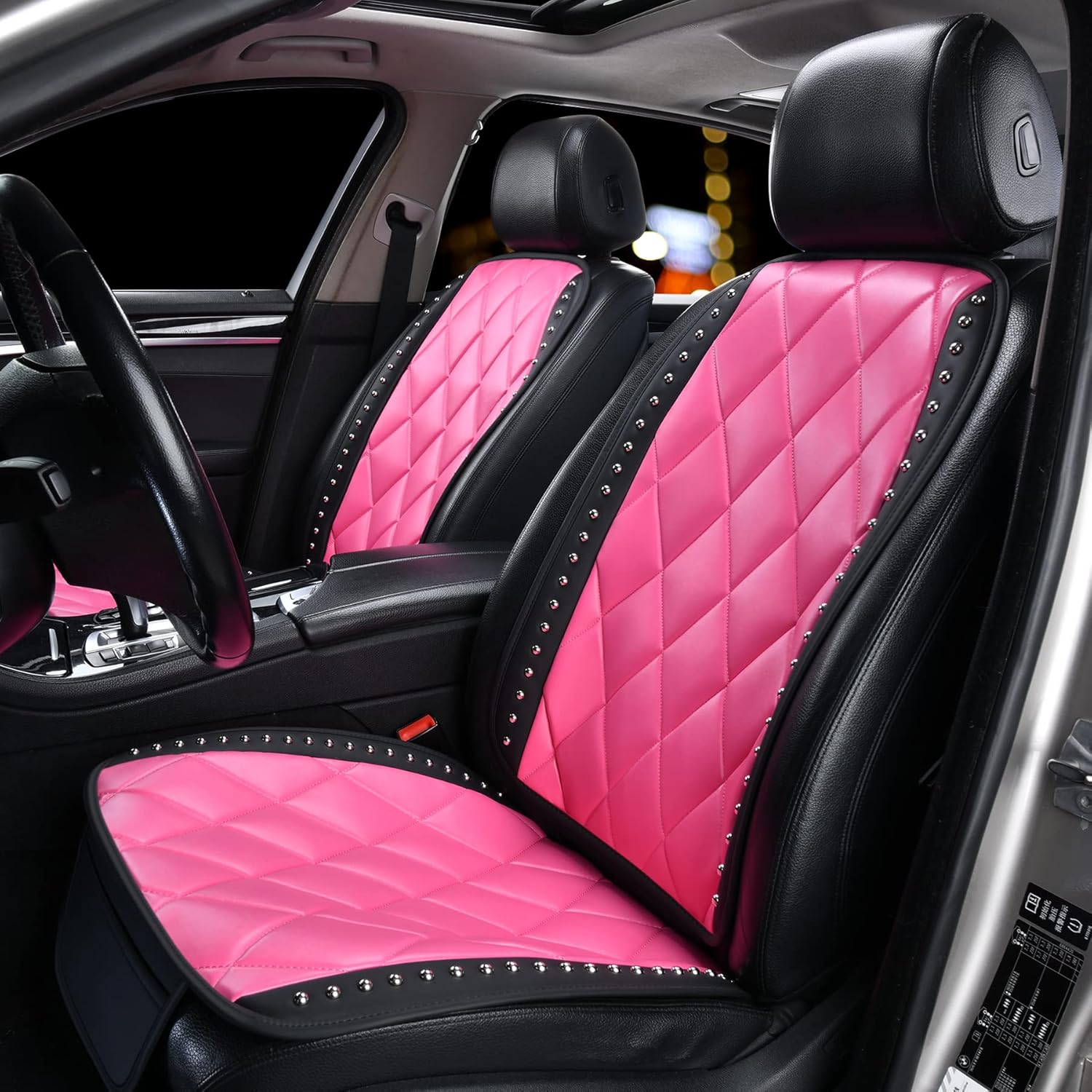 Universal Fit Car Seat Covers, Exquisite Custom Leather Material, Unique Studded Style Seat Cushions (1PC Pink)