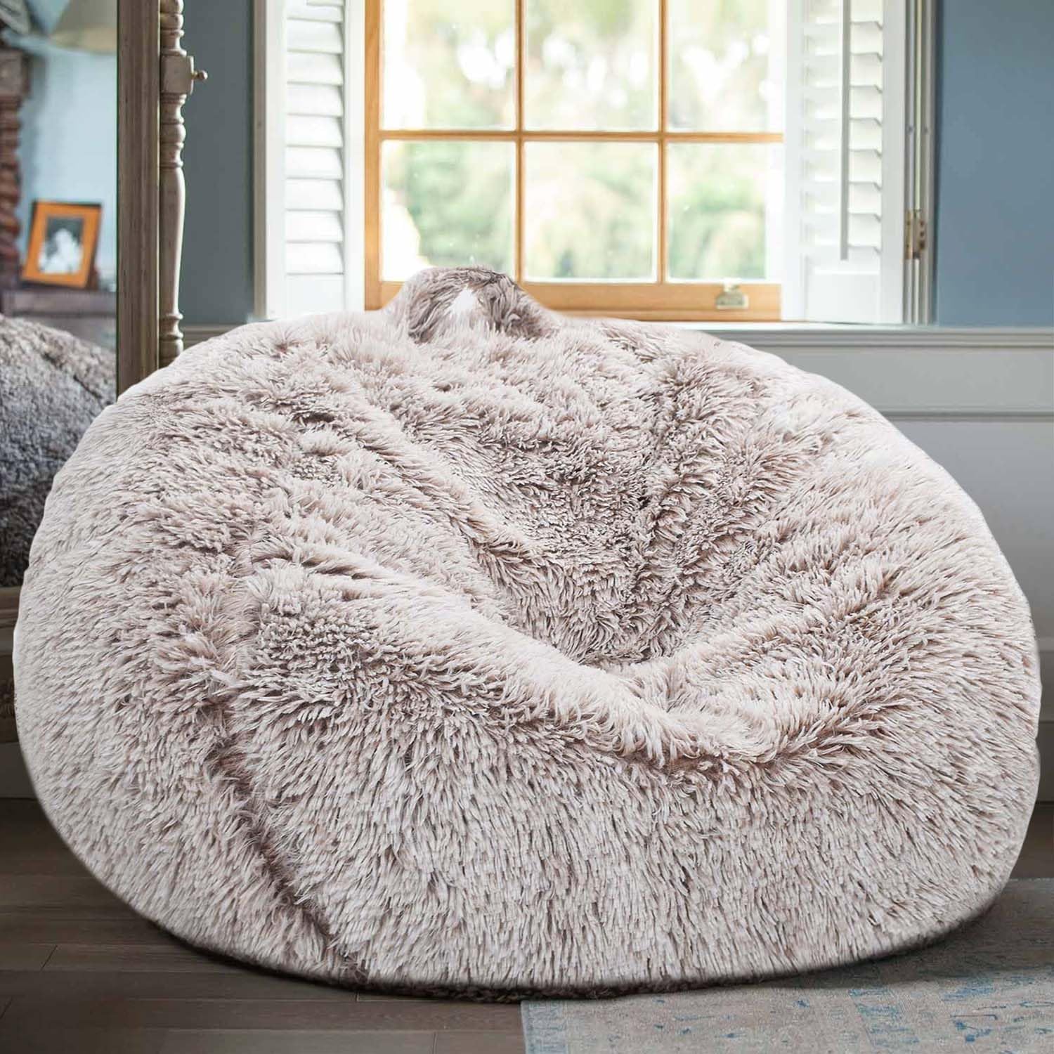 Fluffy Stuffed Animal Storage Bean Bag Chair Cover (No Filler), Faux Fur Comfy Bean Bag Cover for Organizing Plush Toys or Textile, for Adults Teens Kids Girls,Dusty Pink