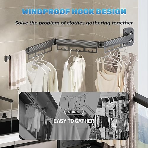 Miniatura 4 de Tendedero de secado de ropa montado en la pared, estante de secado expandible (doblado), ahorro de espacio para lavandería, portátil, ahorro de