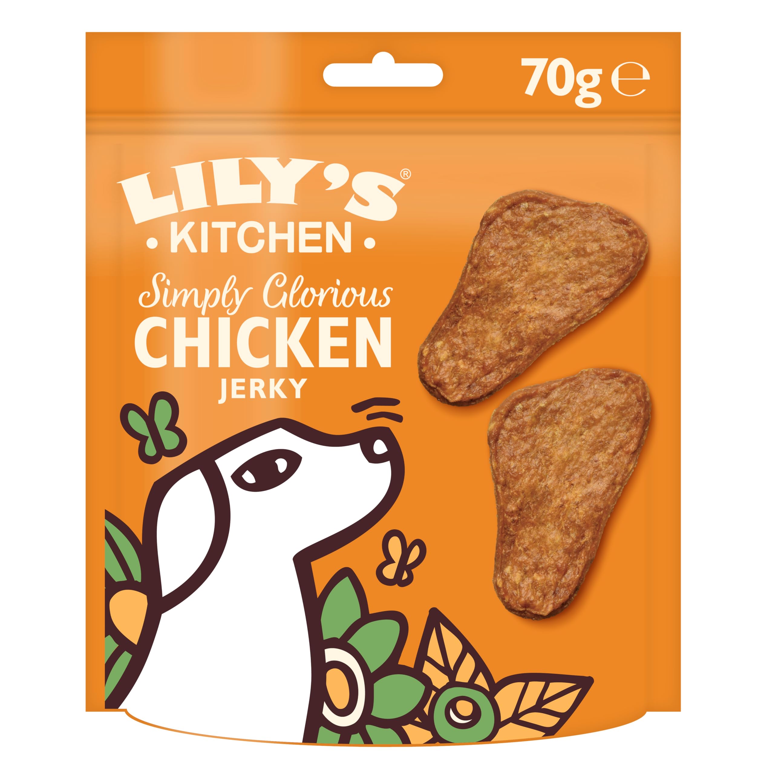 Lily's Kitchen Preparata con ingredienti naturali Confezione di croccantini per cani adulti con pollo Gustoso Jerky di Pollo Ricette senza cereali 8 x 70g