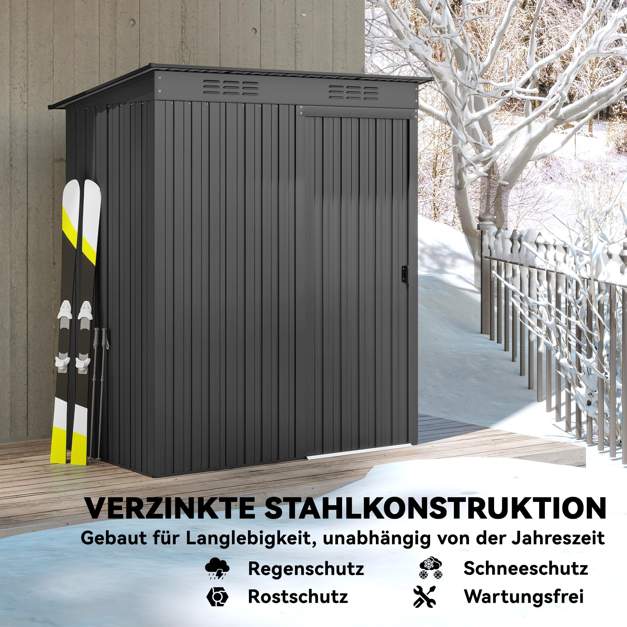 Outsunny Metall Gerätehaus 1,37 m² Müheloser Montage 159 x 106 x 181 cm | Geräteschuppen, Pultdach, Schiebetür, Lüftungen, 2 Paar Handschuhen, Wetterfest, Outdoor Schuppen, Für Hinterhof Garten
