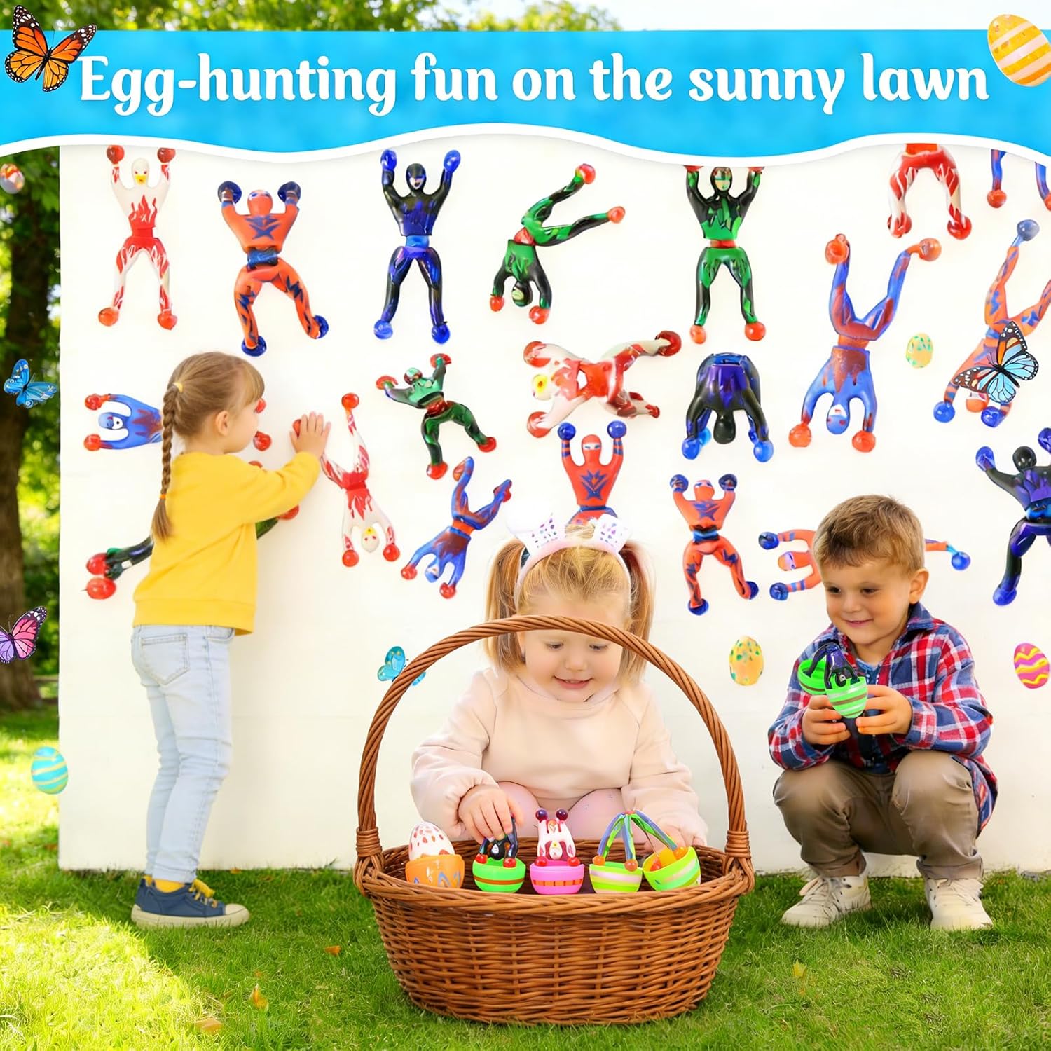24 Pcs Prefilled Easter Eggs with Sticky Wall Climbing Toys, Easter Eggs Filled with Toys for Easter Egg Hunt, Easter Basket Stuffers，Party Favor for Kids