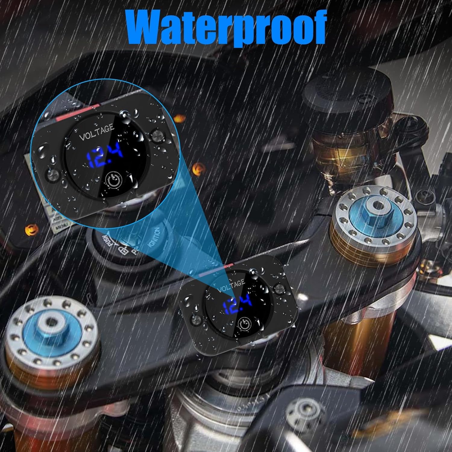 Linkstyle 2 Piezas Voltímetro Digital LED 12V 24V CC, Monitor de Voltaje Impermeable para Vehículo con Polaridad Inversa Protegida para Coche Moto Barco, Azul