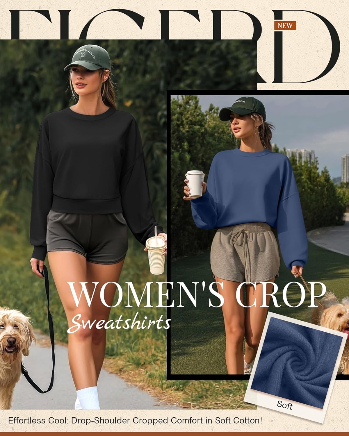 Ficerd 3 Pack Women's Cropped Sweatshirts Long Sleeve Cotton Crew Neck Pullover Tops Casual Solid Sweat Shirts - Image 3