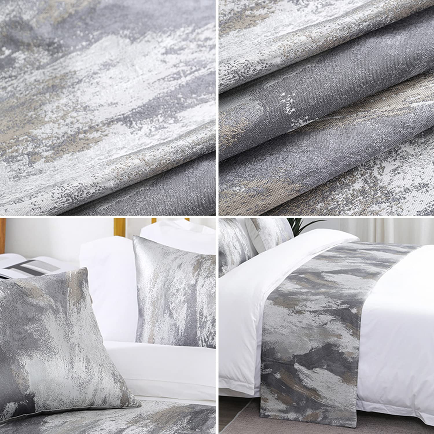 twelves Grey Bed Runner, Abstract Painting Pattern Bedding Decorative Accent Bedding Scarf for Hotels Homes Guestrooms (Twin)