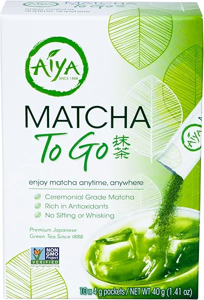 Aiya Matcha To Go Single Serve Packs - Ceremonial Grade Pure Matcha Green Tea Powder (10 Count)