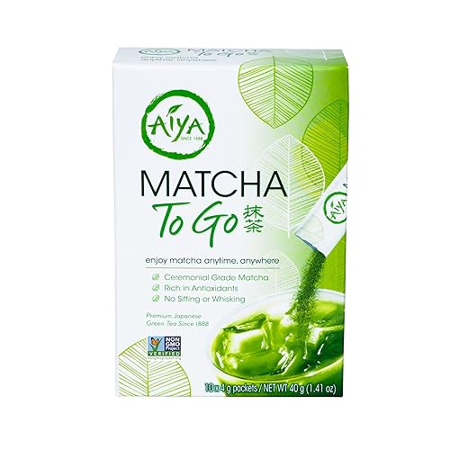 Aiya Matcha To Go - Paquetes de una sola porción té verde matcha puro de grado ceremonial 10 unidades