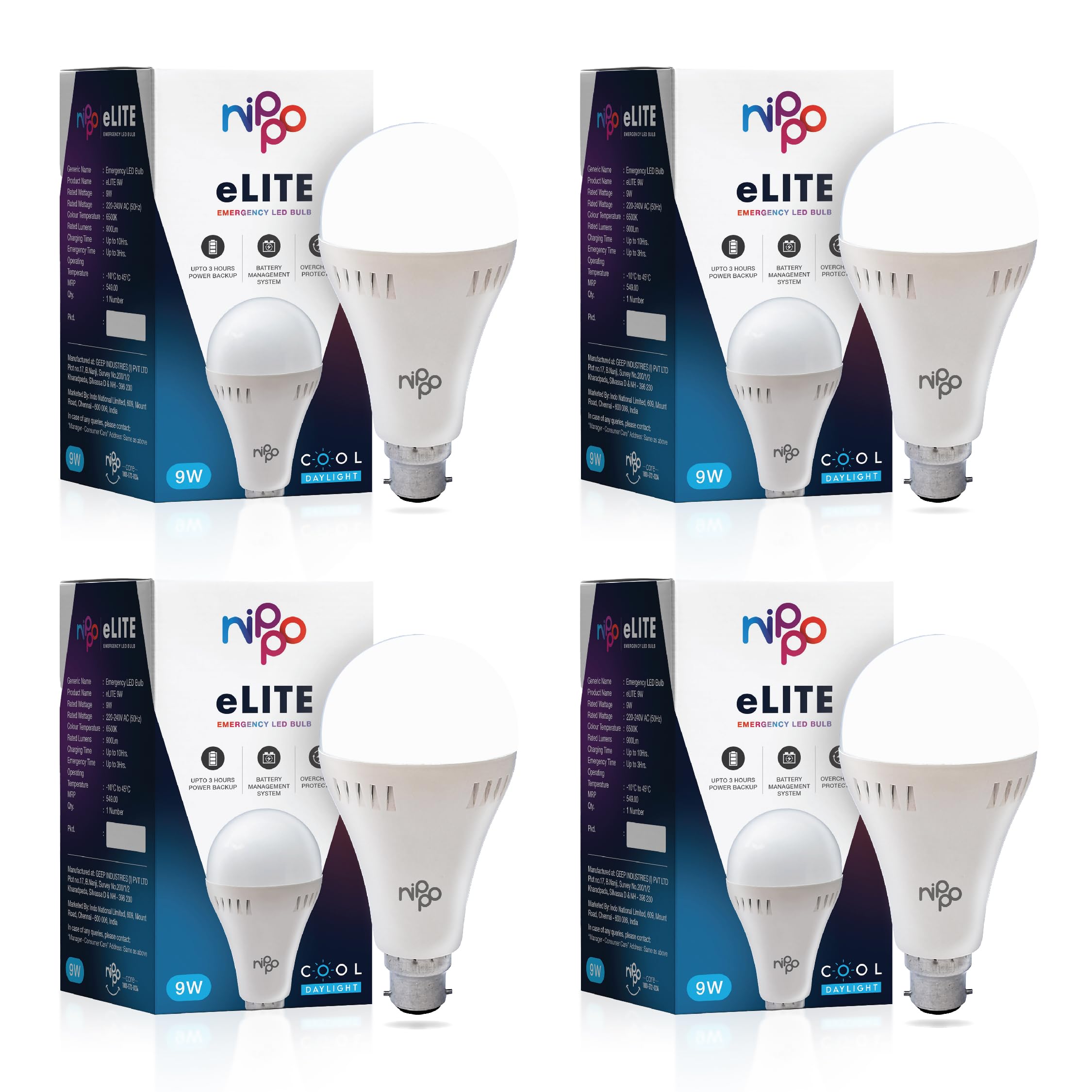 Nippo eLITE Rechargeable Emergency Inverter LED Bulb - 9W (Cool Day Light), Warranty 1 Year, Voltage Surge Protection-Pack of 4-image-47