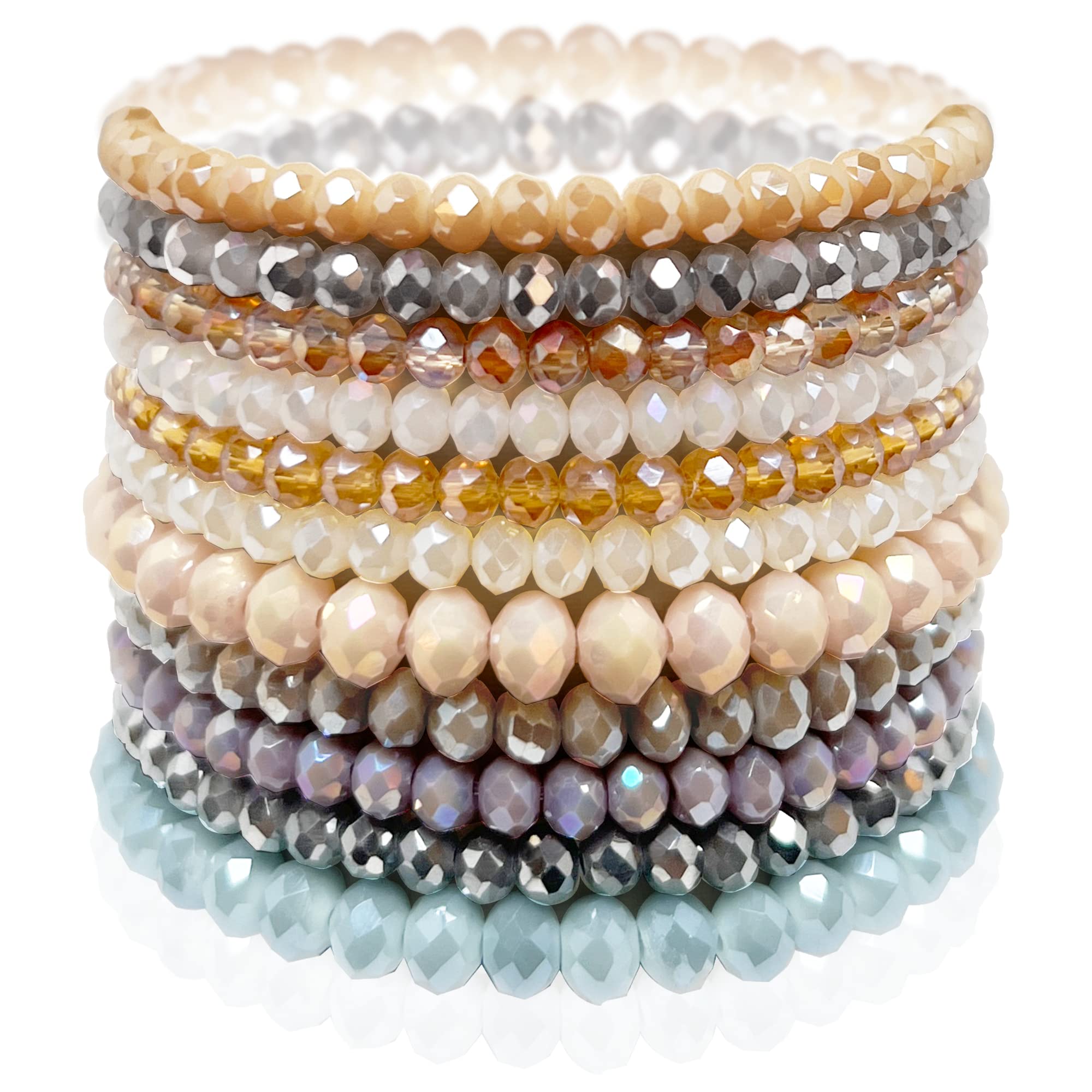 CATCHY & CRAFTY Bracelet Crystal Stretch Stackable Layering Colorful Statement Bracelets Women Glass Beaded Boho Friendship Mothers Day Gift