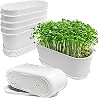Torfican 5-Pack White Rectangular Window Herb Planter Boxes, 8.5x3.5 Inch Plastic Pots with Drainage Holes & Trays for Succulents, Herbs, Indoor Windowsill Gardening