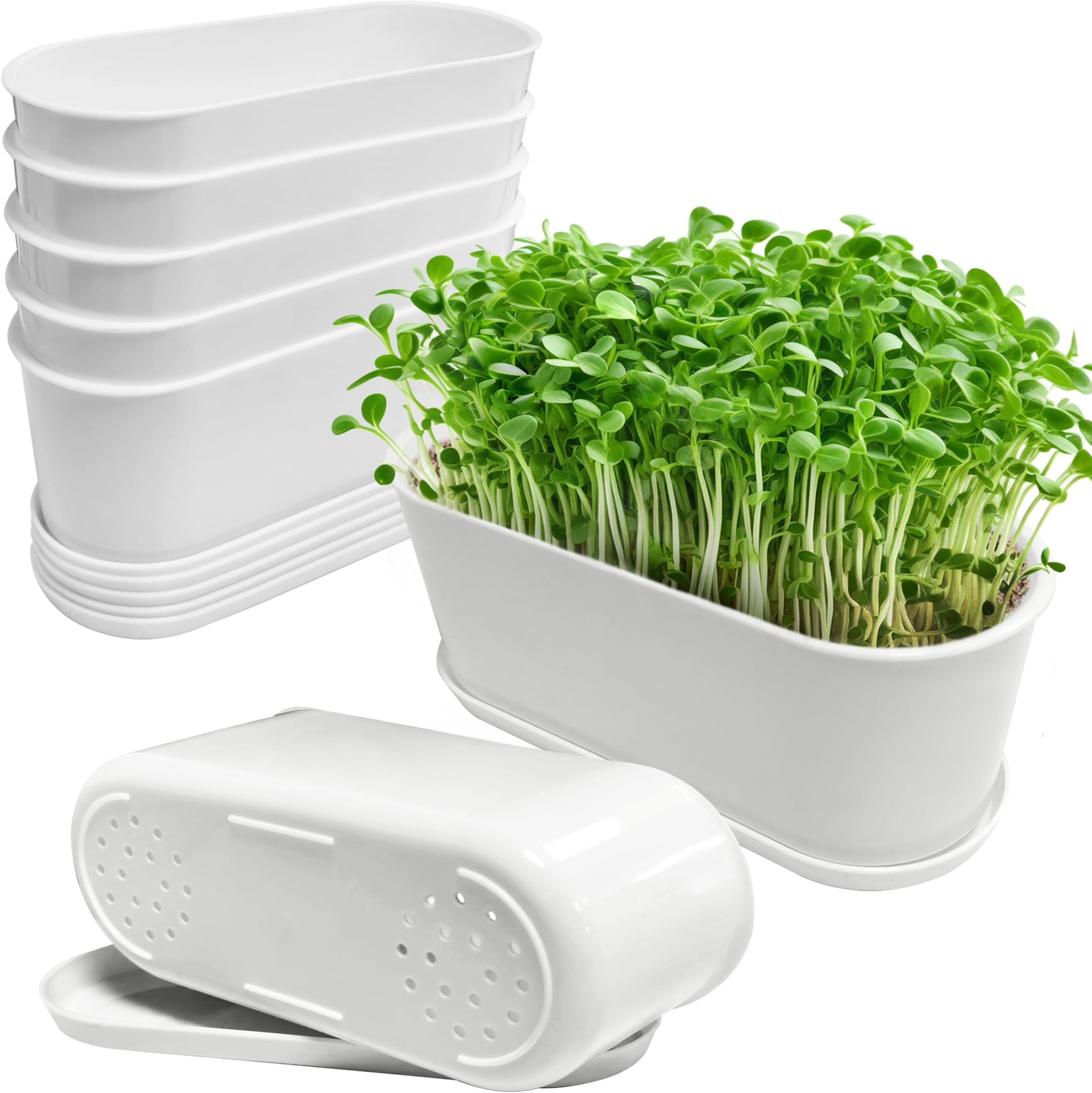 – Window Planter Box Indoor 5 Sets,Plant Window Box with Tray,Rectangle Planter Small with Drain Hole,Plastic Plant Pot for Home Garden Modern Decorative
