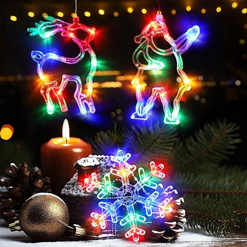 Miniatura 8 de 3 luces de decoración de Navidad, luces de ventana de Navidad, funciona con pilas, luces colgantes para árbol de Navidad, cascabel y forma de
