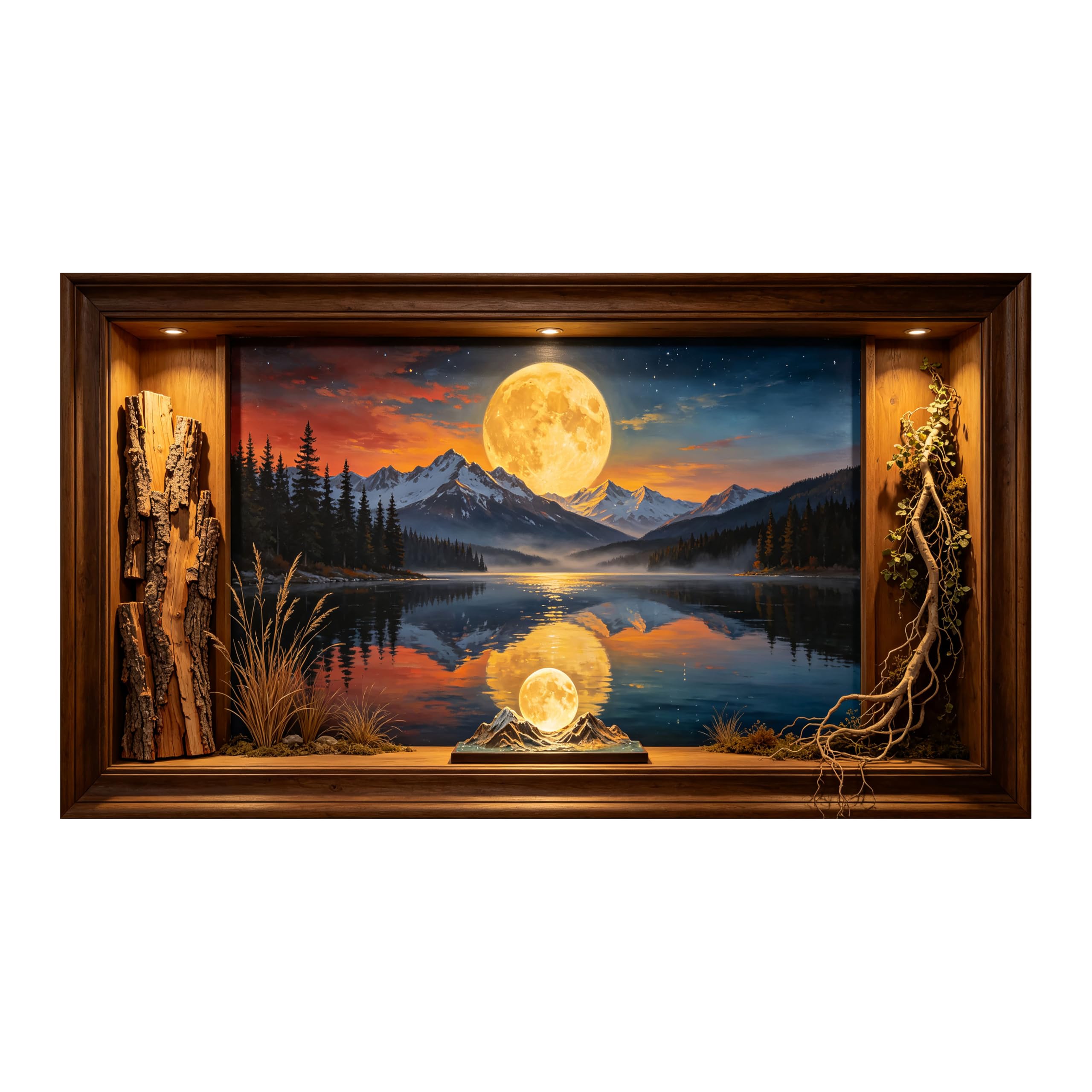 Yzpallescene Art260711175 3D Framed Wall Art Moonlit Mountain Lake Landscape Panoramic Large Size Selfadhesive Removable Wall Decor Prints Artwork For Living Room Bedroom Office