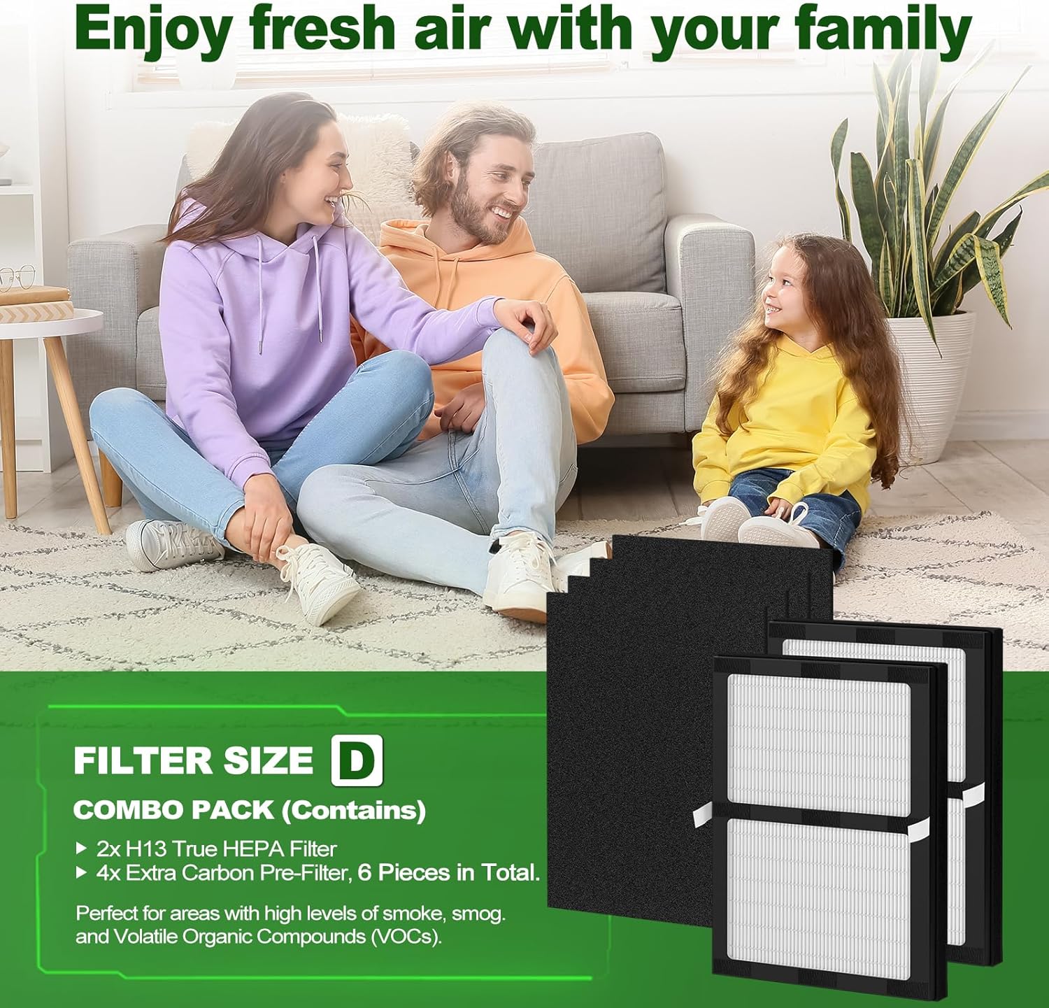 IAF-H-100D Replacement Filters, Compatible with IAF-H-100D, Filtrete FAP-C01-D, IAP-10-175, IAPC-40-160 Air Purifiers (2 HEPA + 4 Carbon Pre-filter)