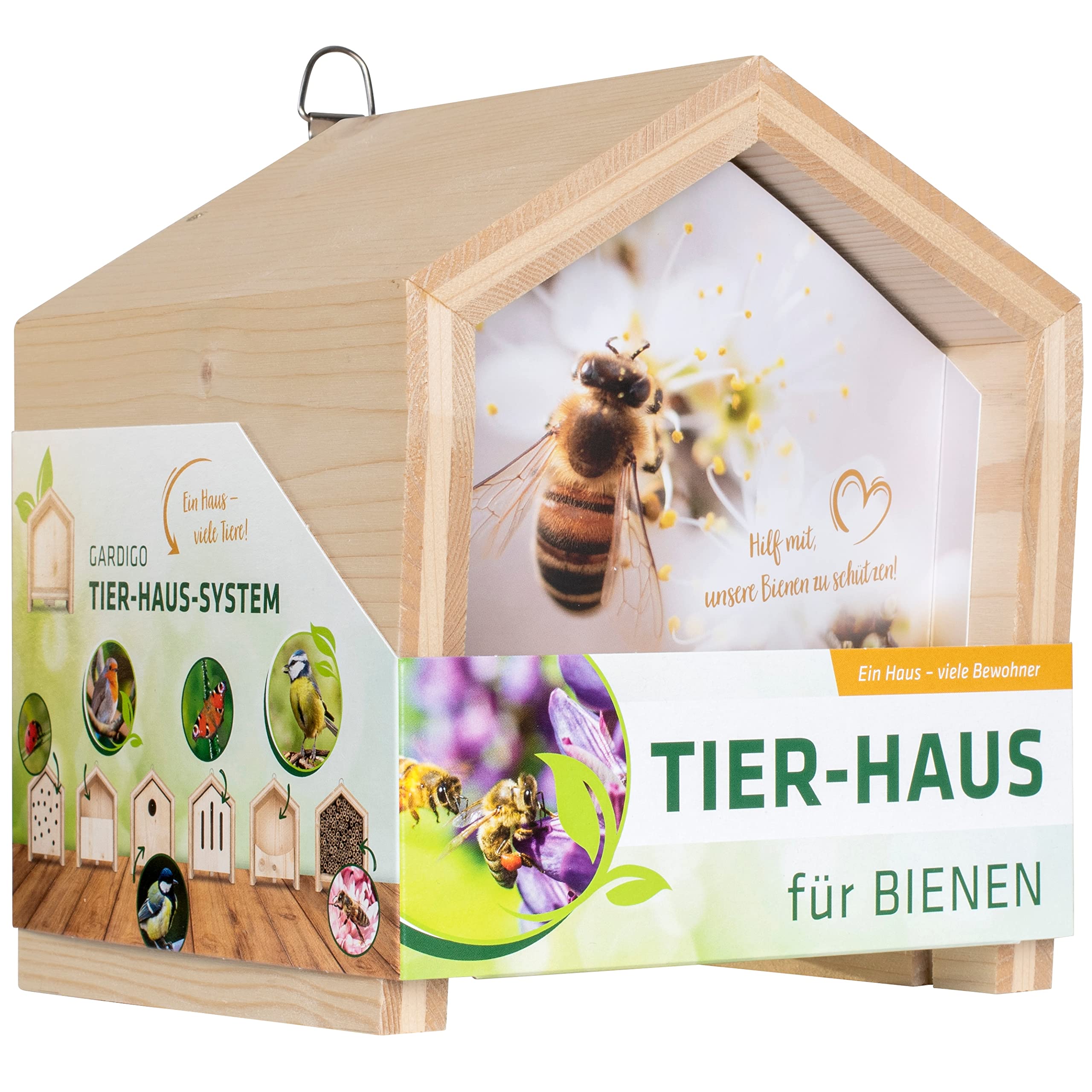 GARDIGO® Tierhaus System: Bienenhaus I Bienenhotel aus Massivholz I Made in Germany I Wildbienen Nisthilfe I Insektenhotel Nistkasten mit Bambusrohr I Wildbienenhotel mit Bambus als Füllmaterial