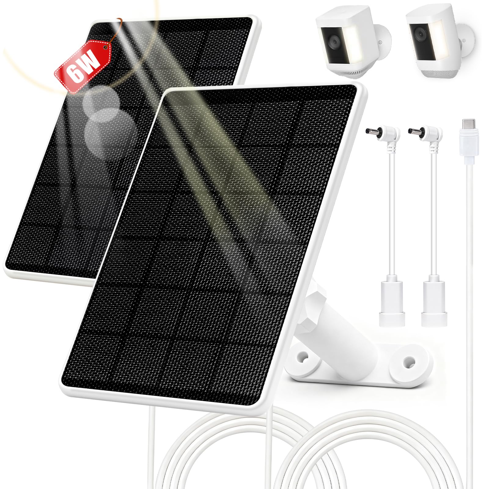 6W Solar Panel Charger for Ring Stick Up Cam, Spotlight Cam Plus/Pro