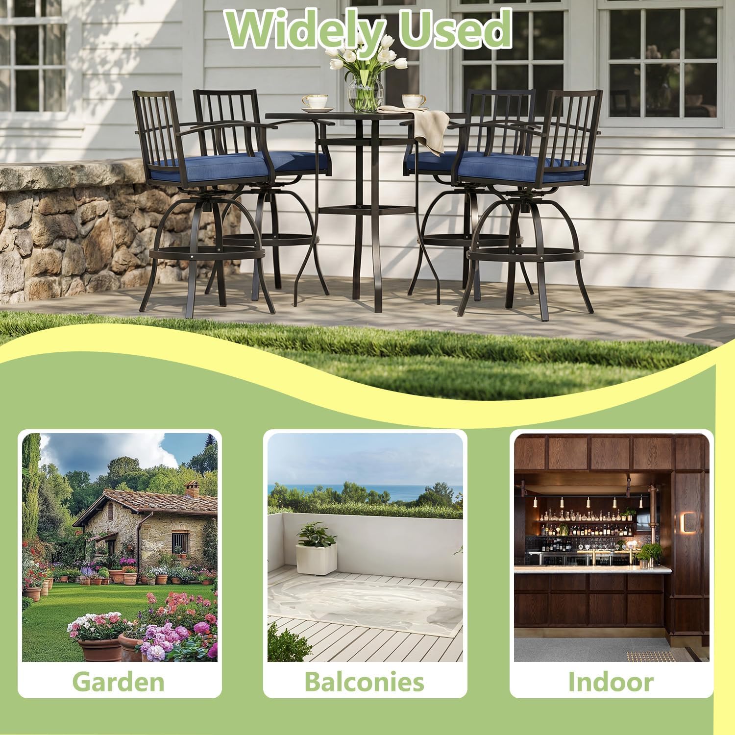 5 Pieces Outdoor Swivel Bar Stools Set,All Weather Metal Patio Bar Table and Chairs Set,Outdoor High Top Bistro Set Bar Height Table with 4 Chairs for Deck Lawn Garden,Navy Blue