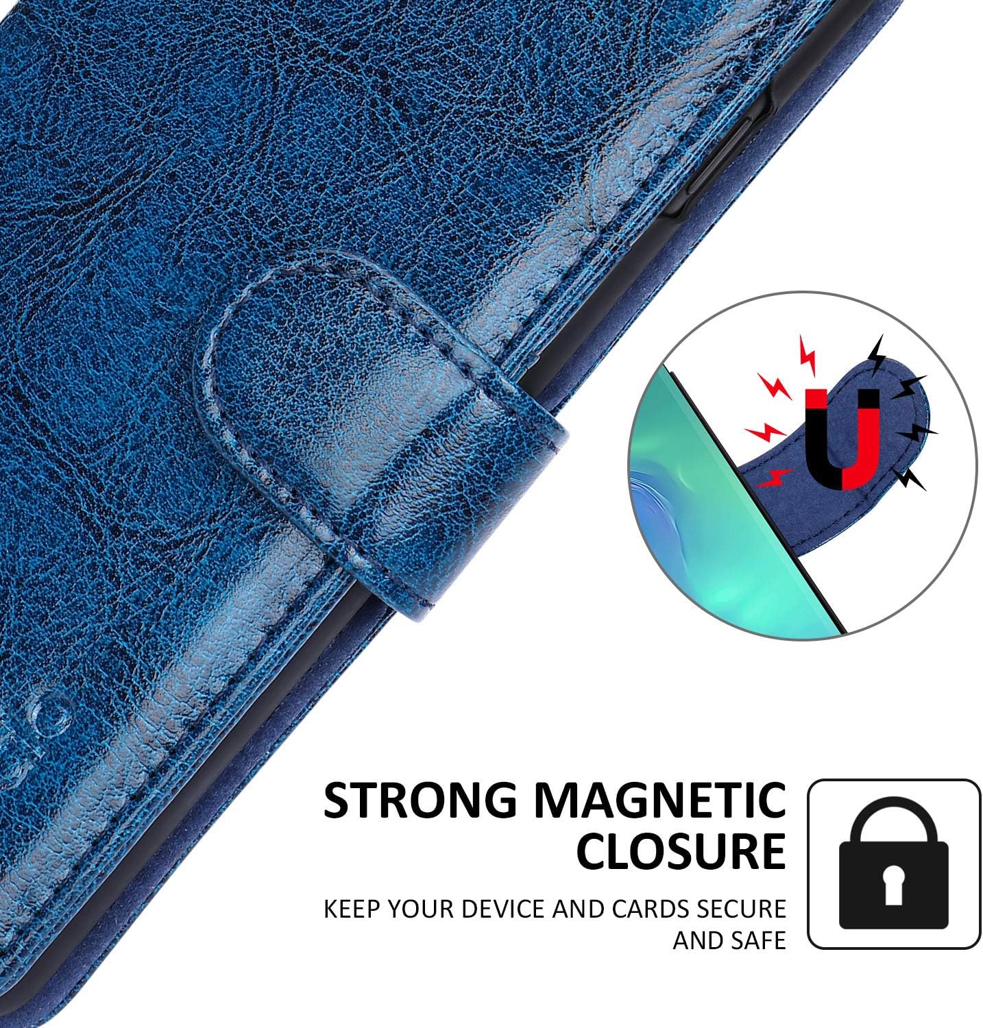Samsung Galaxy S10 Wallet Case, labato Galaxy S10 Genuine Leather Flip Folio Protective Case Cover with Stand Function Magnetic Closure Card Slots Support Wireless Power Share for Galaxy S10 Blue